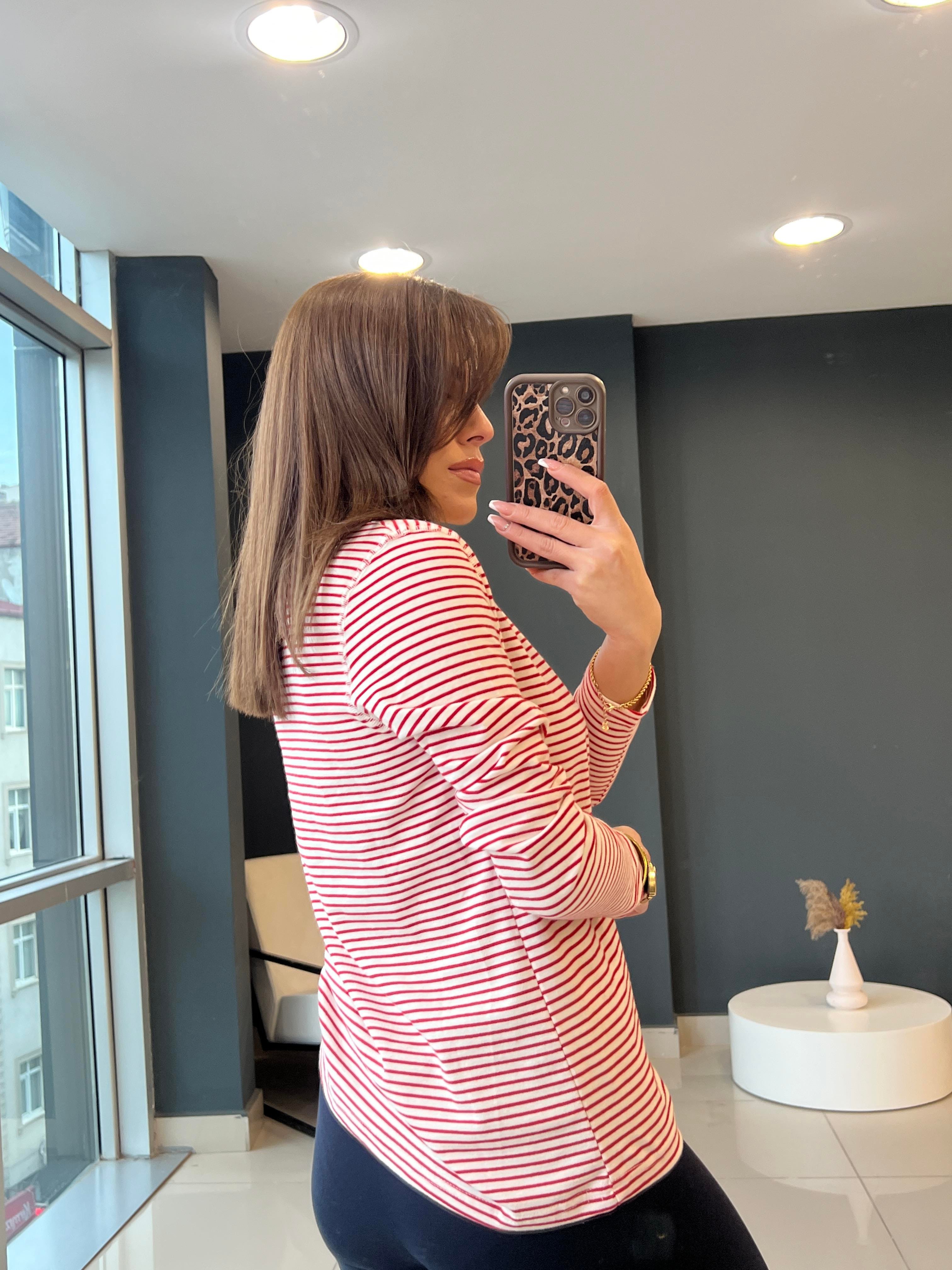 ÇİZGİLİ KIRMIZI PAMUK BASİC