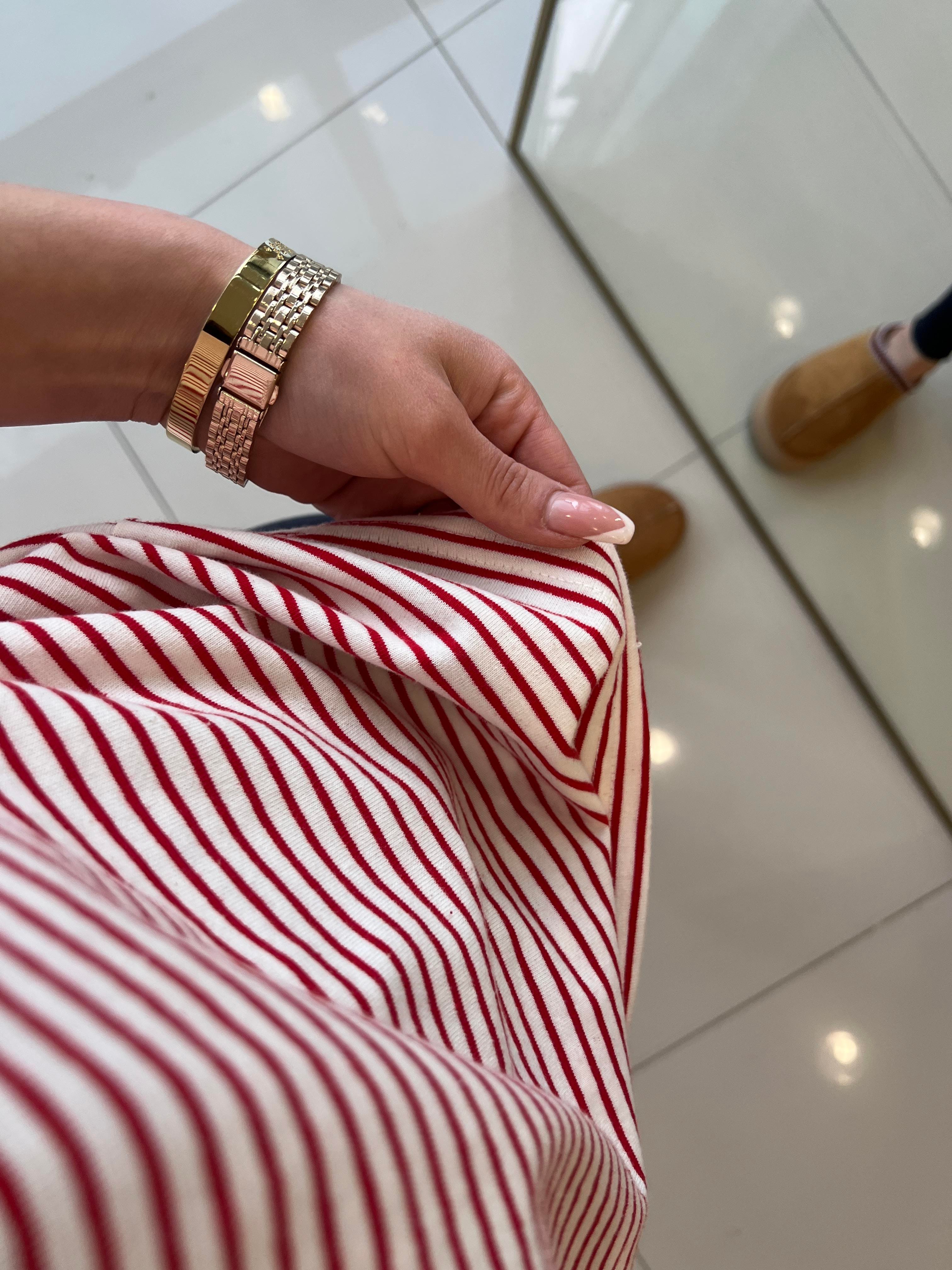 ÇİZGİLİ KIRMIZI PAMUK BASİC