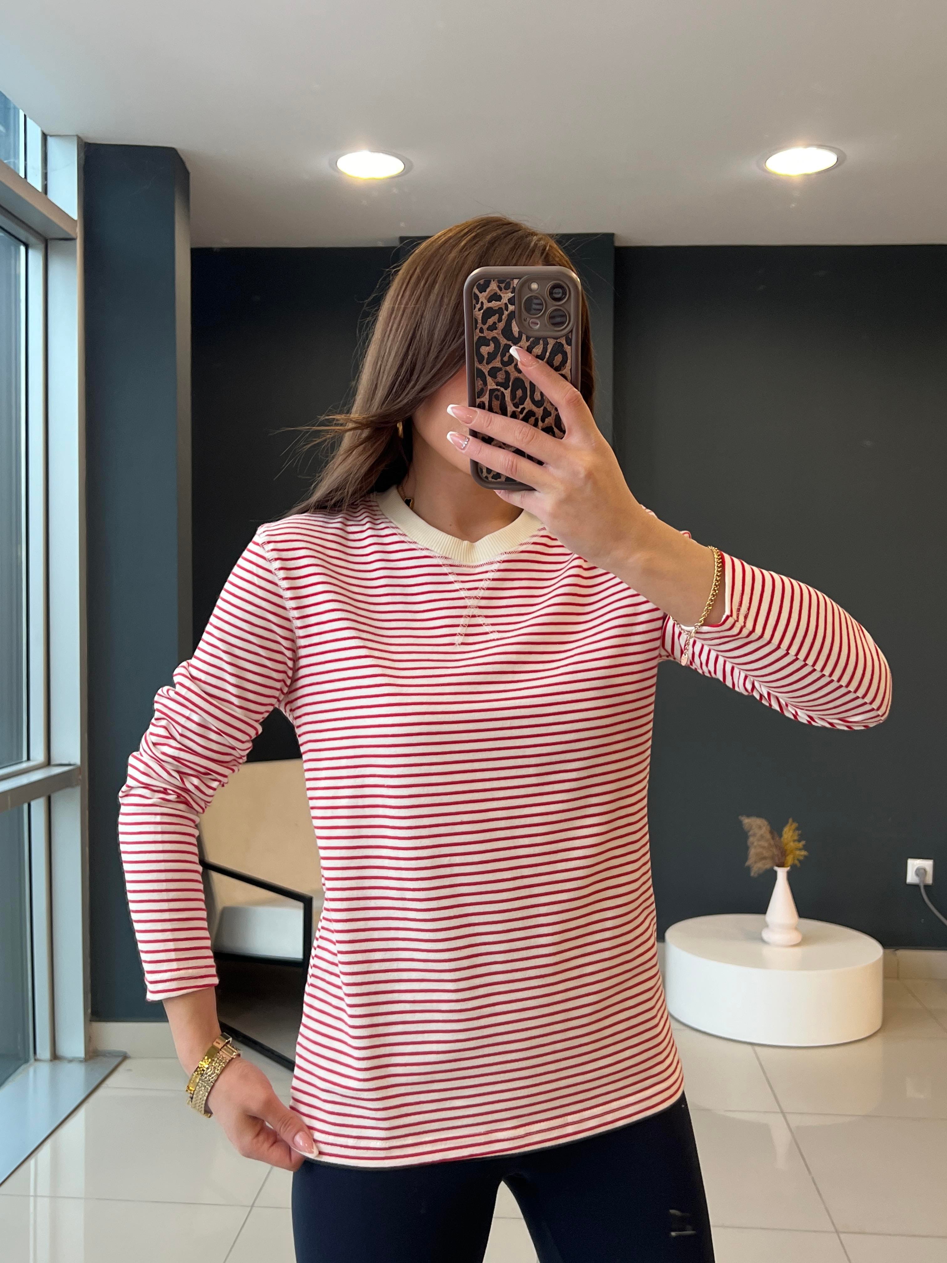 ÇİZGİLİ KIRMIZI PAMUK BASİC