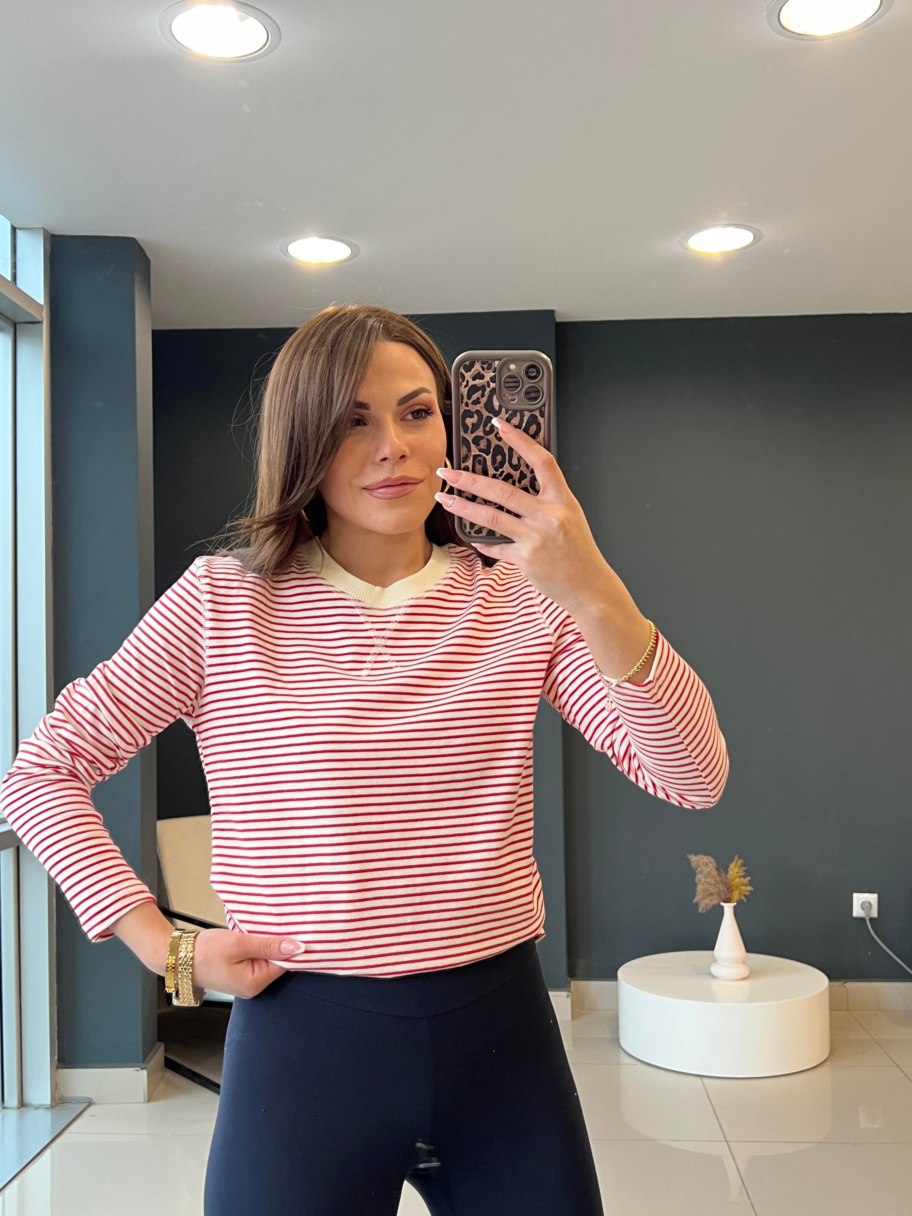 ÇİZGİLİ KIRMIZI PAMUK BASİC