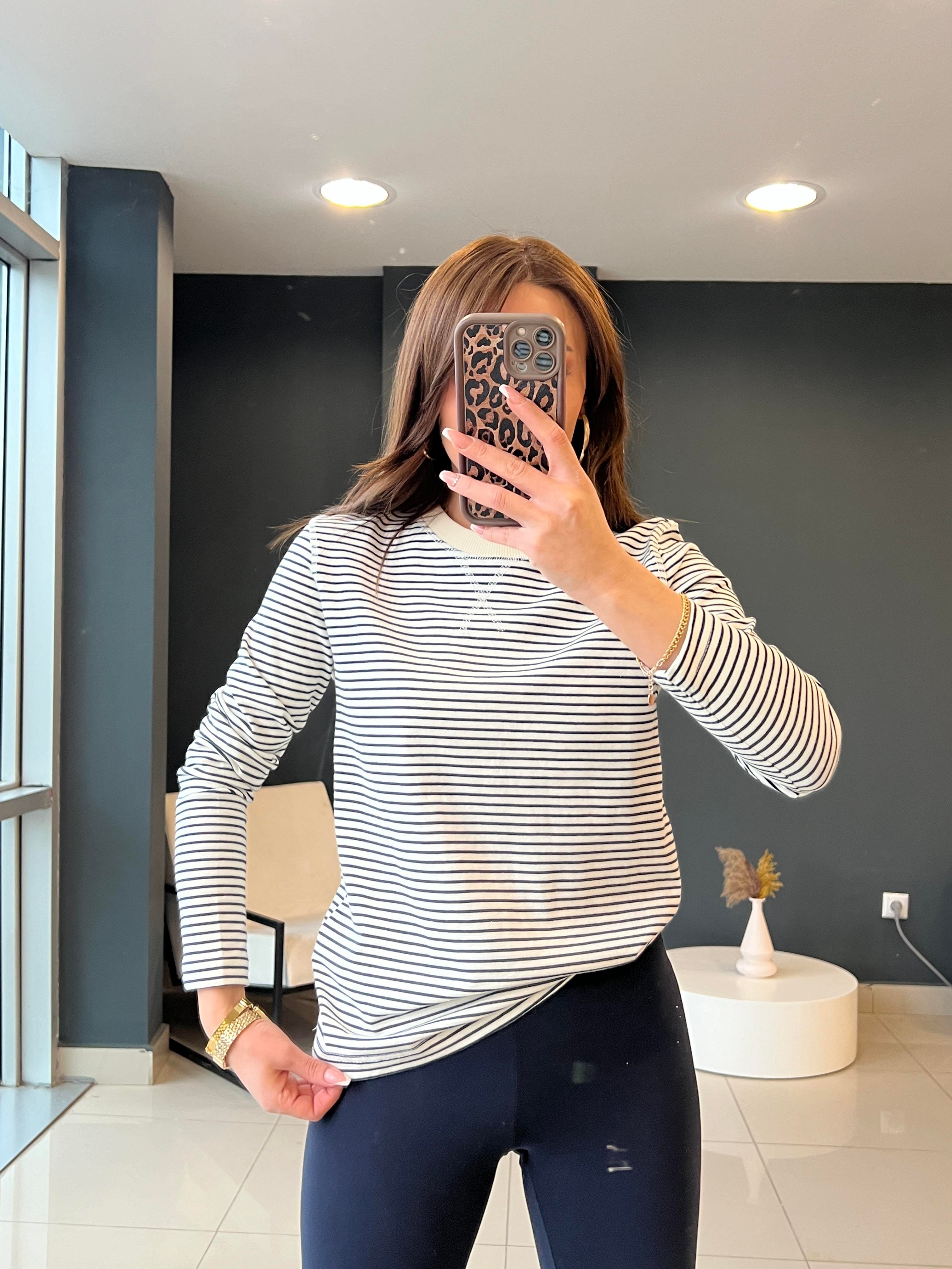 ÇİZGİLİ LACİVERT PAMUK BASİC