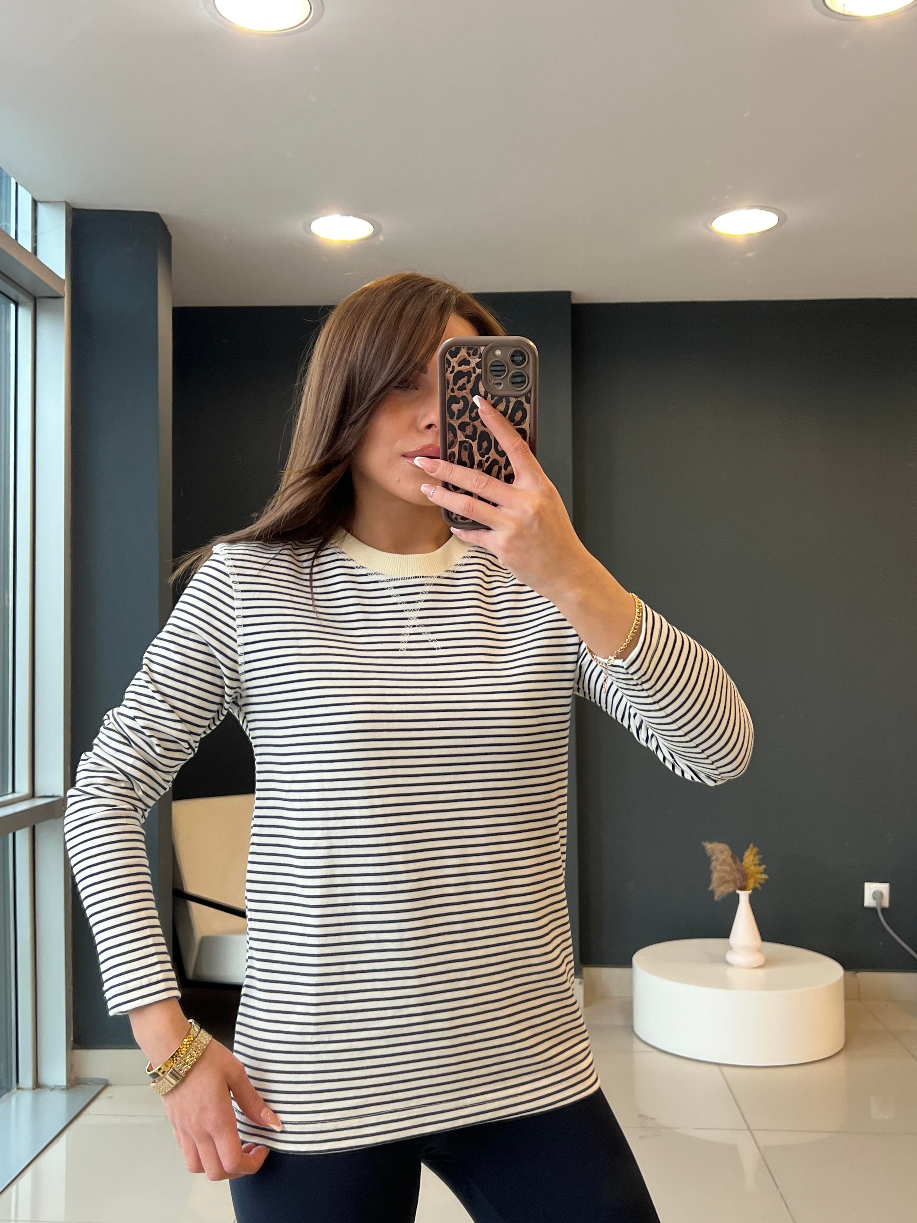 ÇİZGİLİ LACİVERT PAMUK BASİC