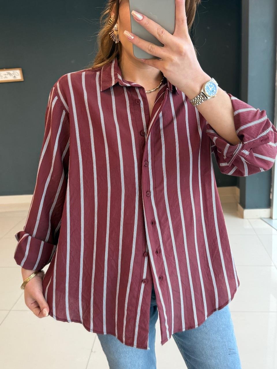 ÇİZGİLİ PREMİUM SERİ GÖMLEK BORDO