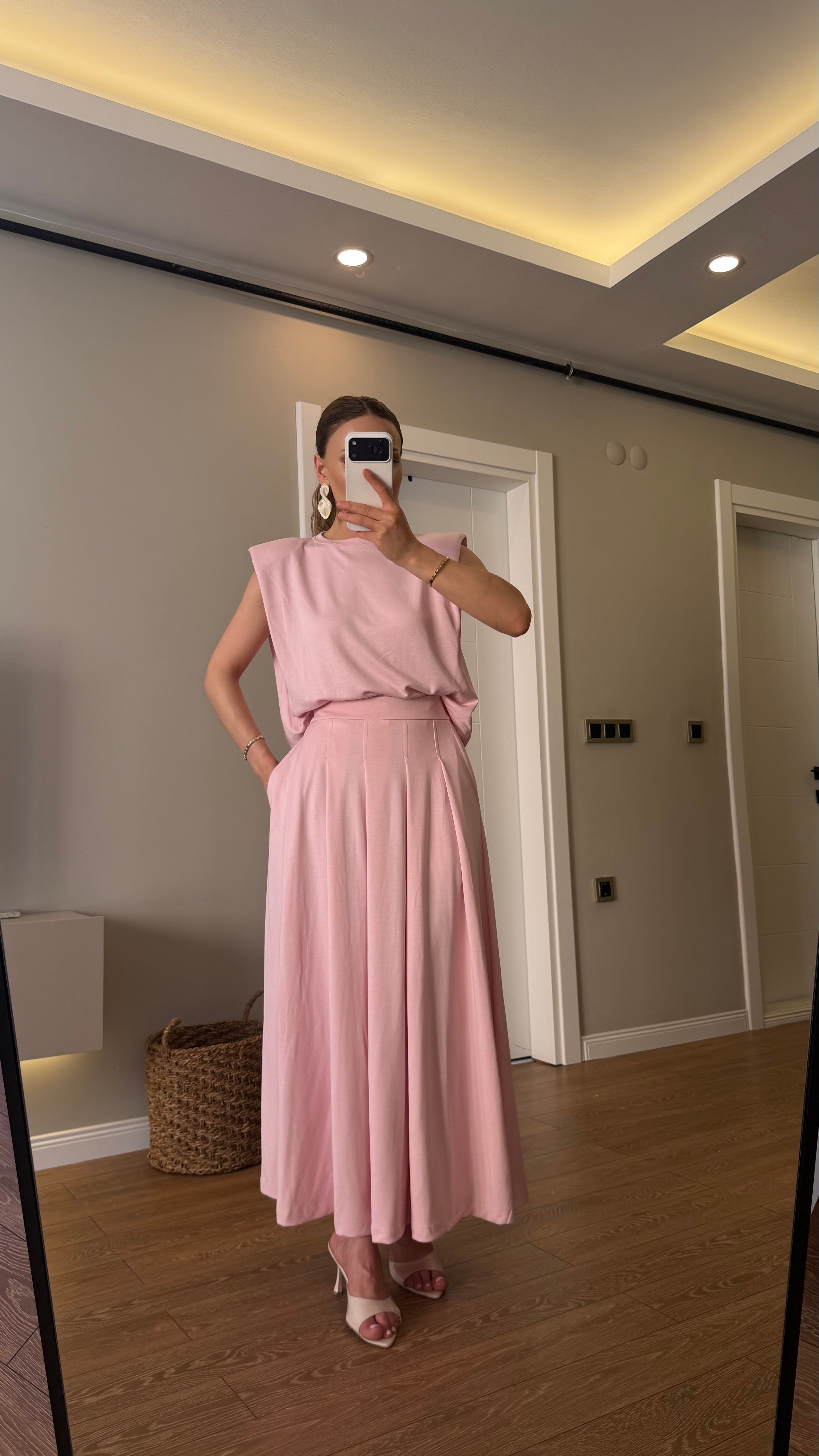CROP - ETEKLİ MODAL TAKIM PEMBE