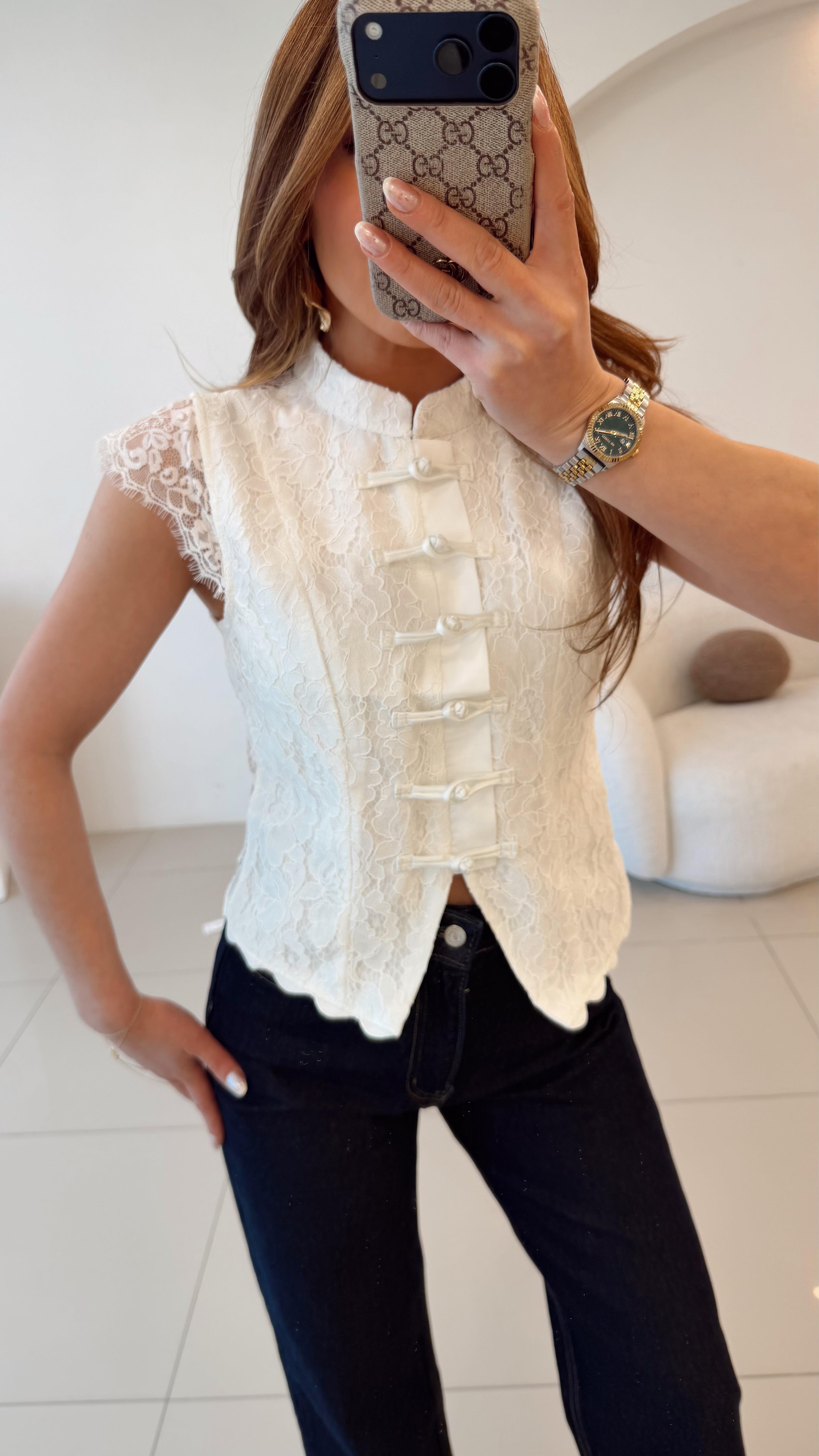 DANTELLİ TASARIM BLUZ BEYAZ