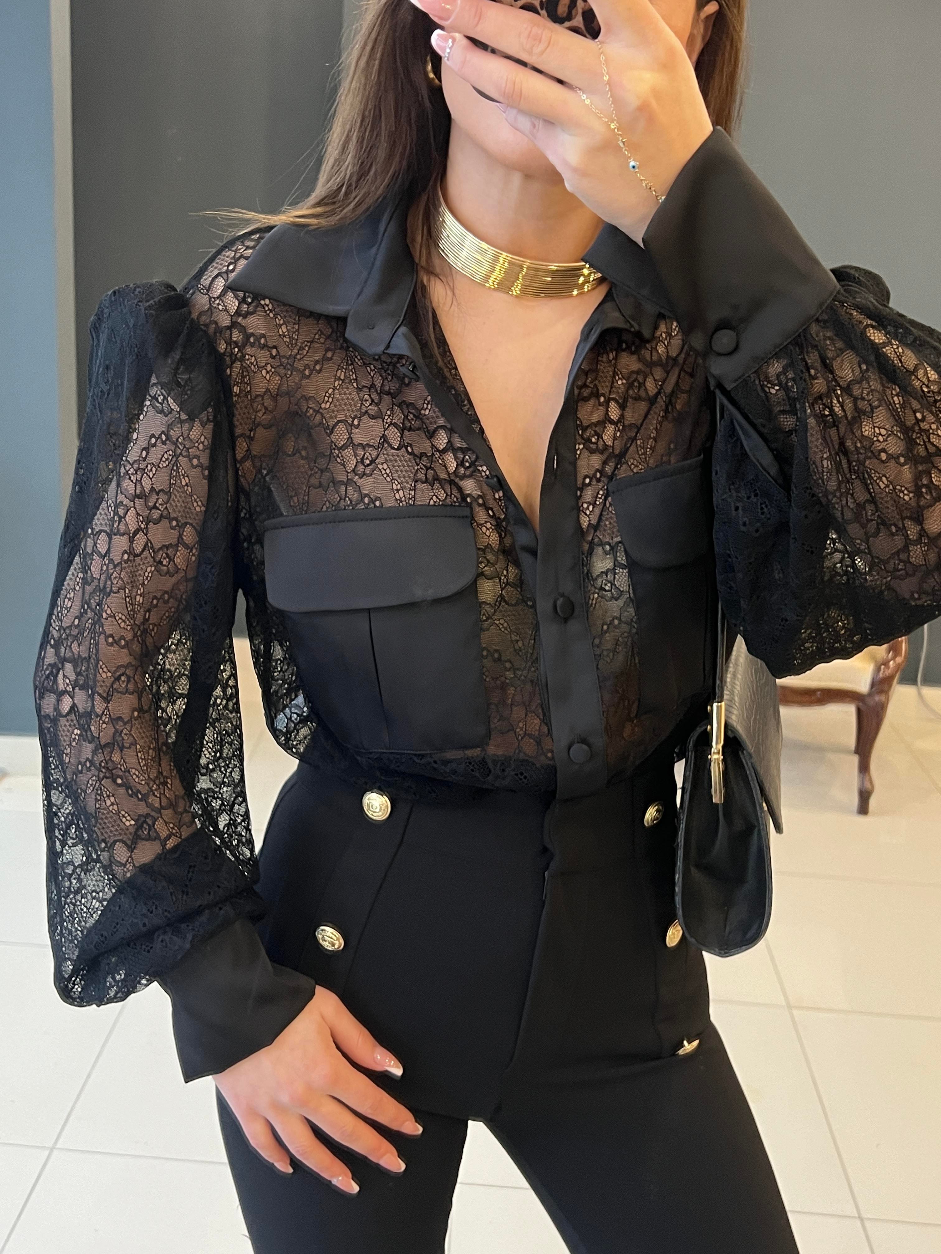 DANTELLİ TRANSPARAN GÖMLEK