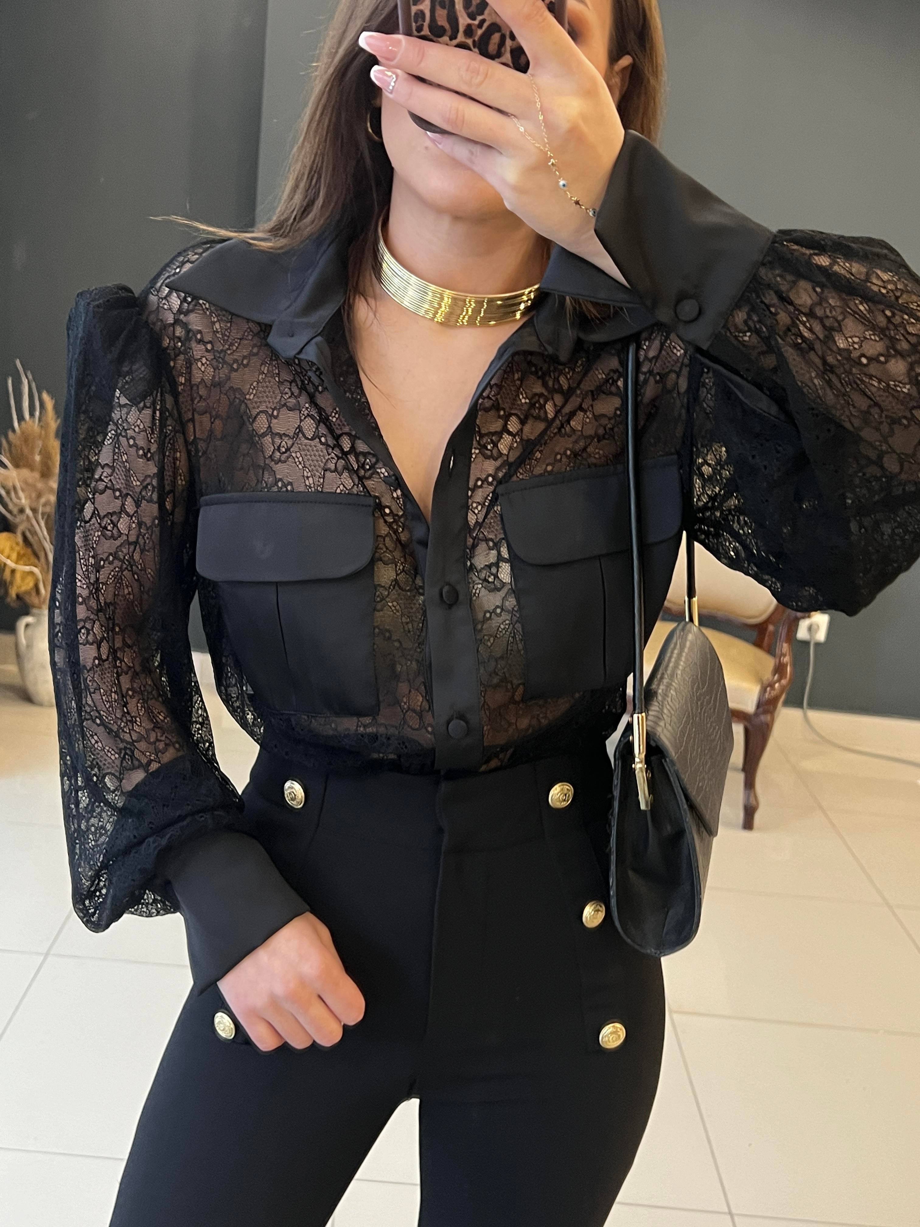 DANTELLİ TRANSPARAN GÖMLEK