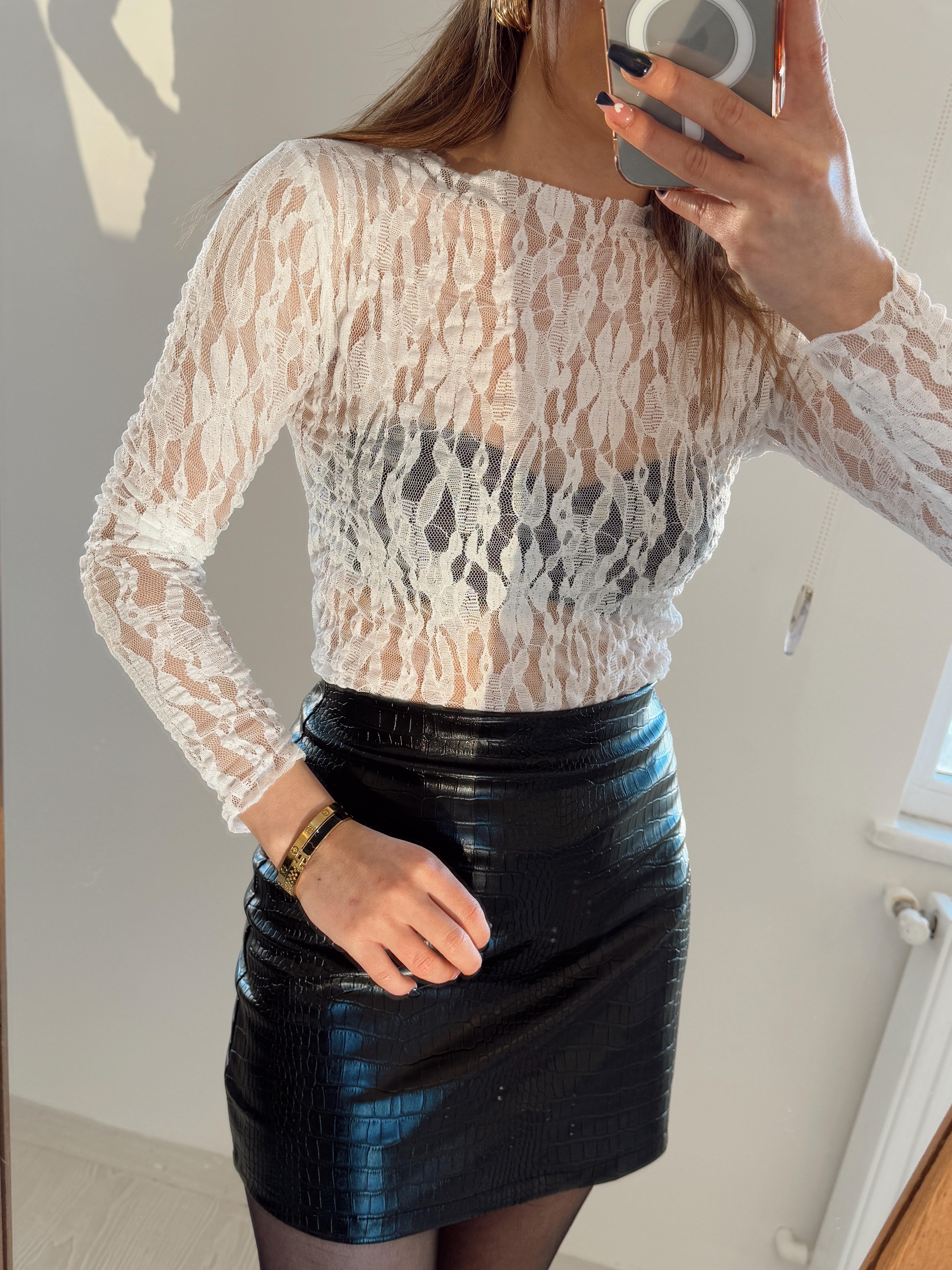 DANTELLİ TÜL BLUZ BEYAZ