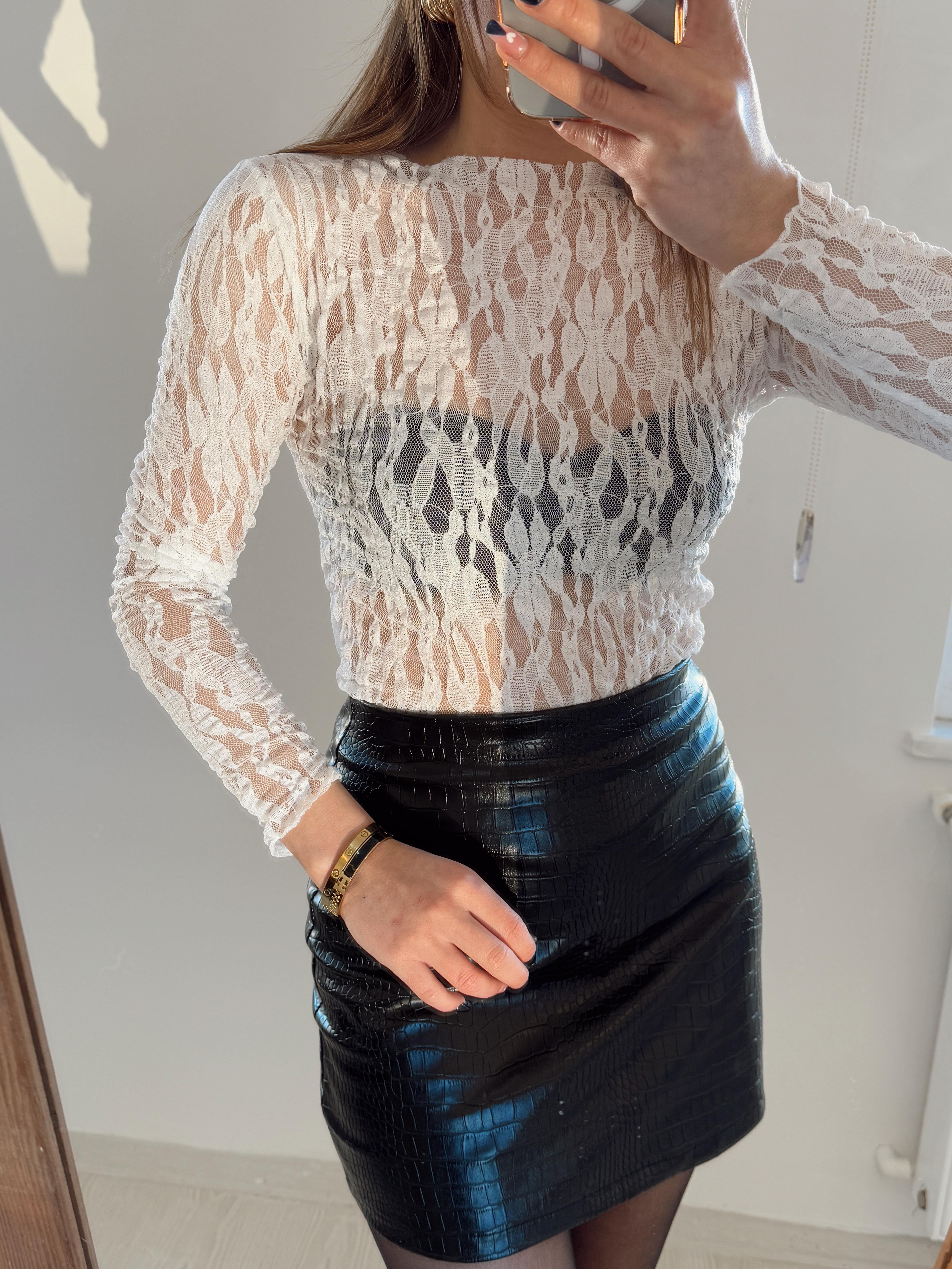 DANTELLİ TÜL BLUZ BEYAZ