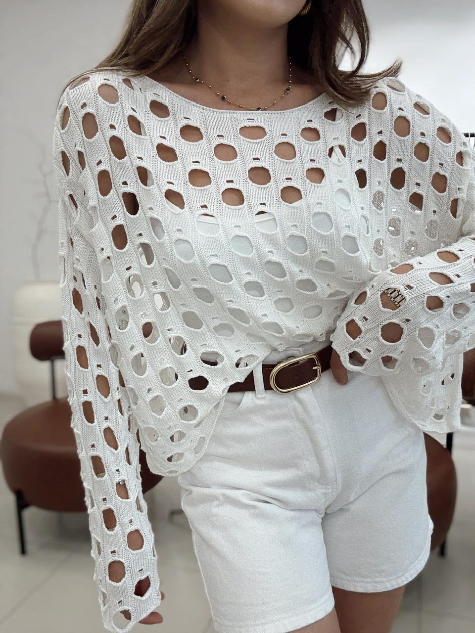 Deli̇kli̇ Merseri̇ze Crop Beyaz