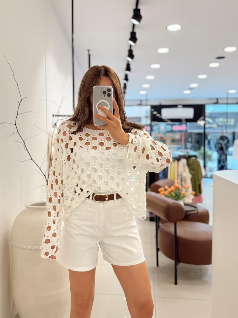 Deli̇kli̇ Merseri̇ze Crop Beyaz