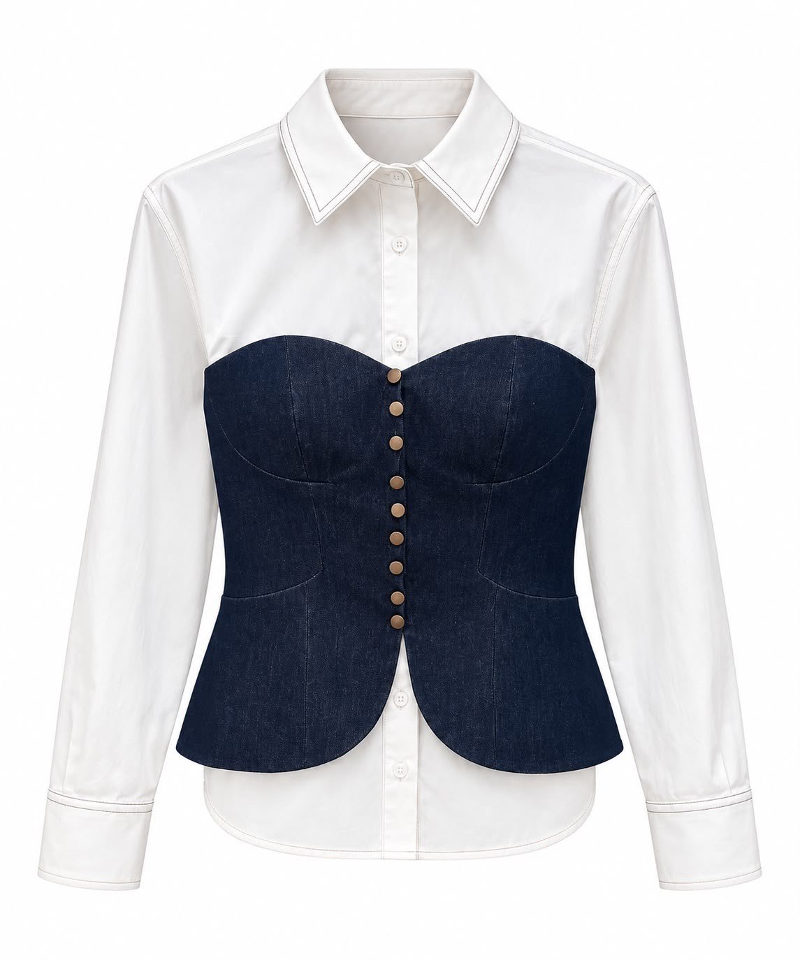 Denim Korse Detaylı Poplin Gömlek