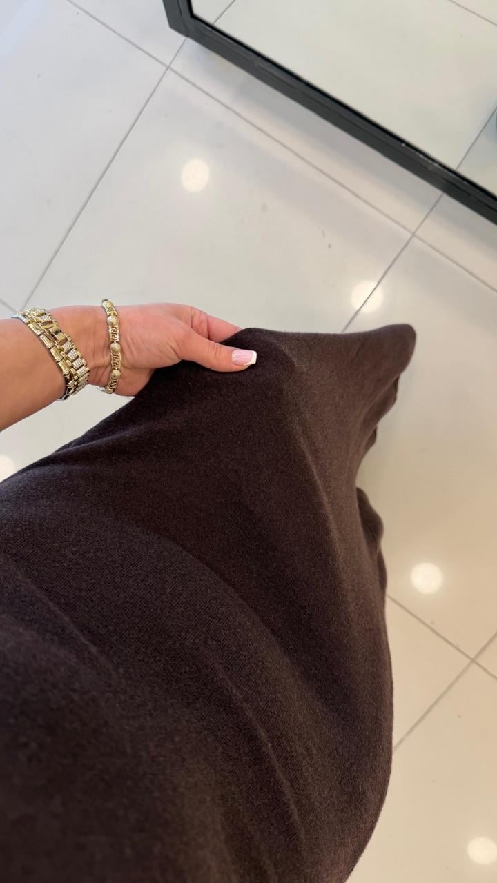 DİK YAKA PAMUK TRİKO ELBİSE KAHVE