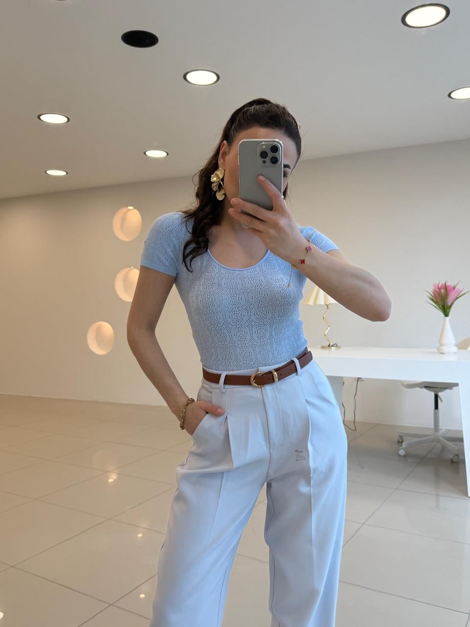 DİLVİN KISA KOL MERSERİZE  MAVİ