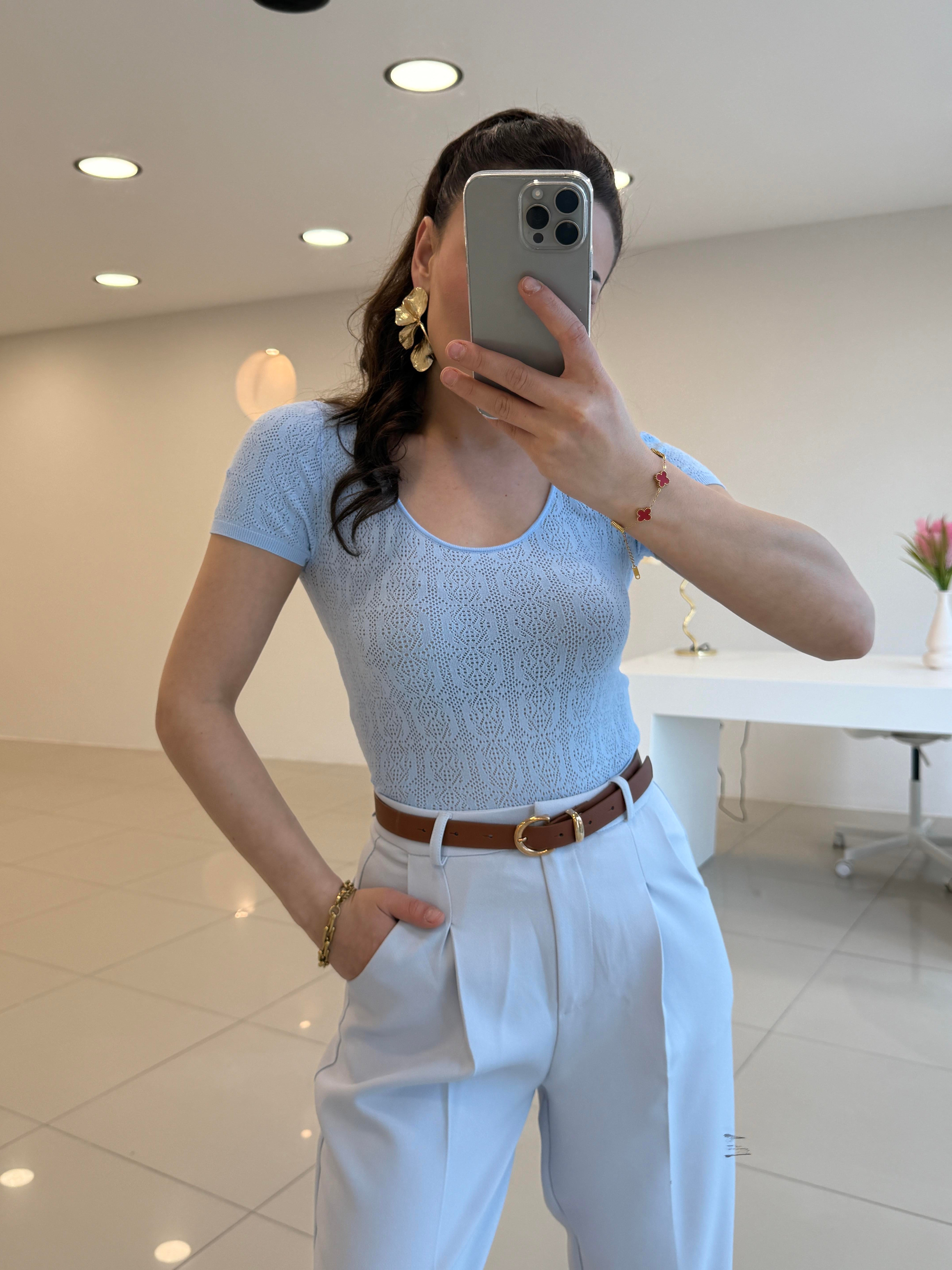 DİLVİN KISA KOL MERSERİZE  MAVİ