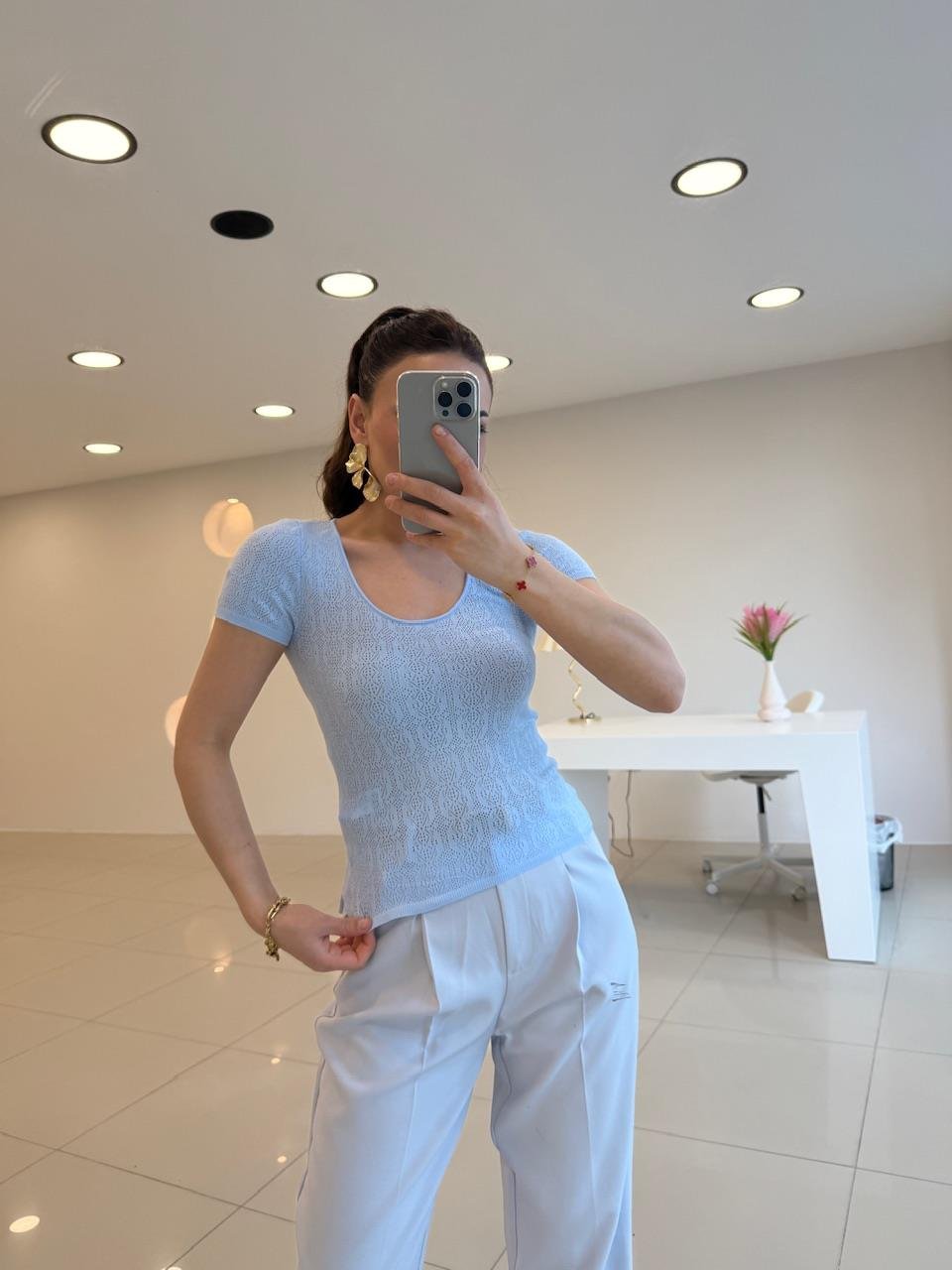 DİLVİN KISA KOL MERSERİZE  MAVİ