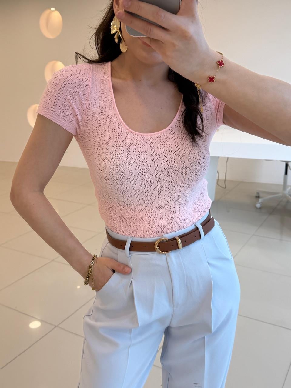 DİLVİN KISA KOL MERSERİZE PEMBE