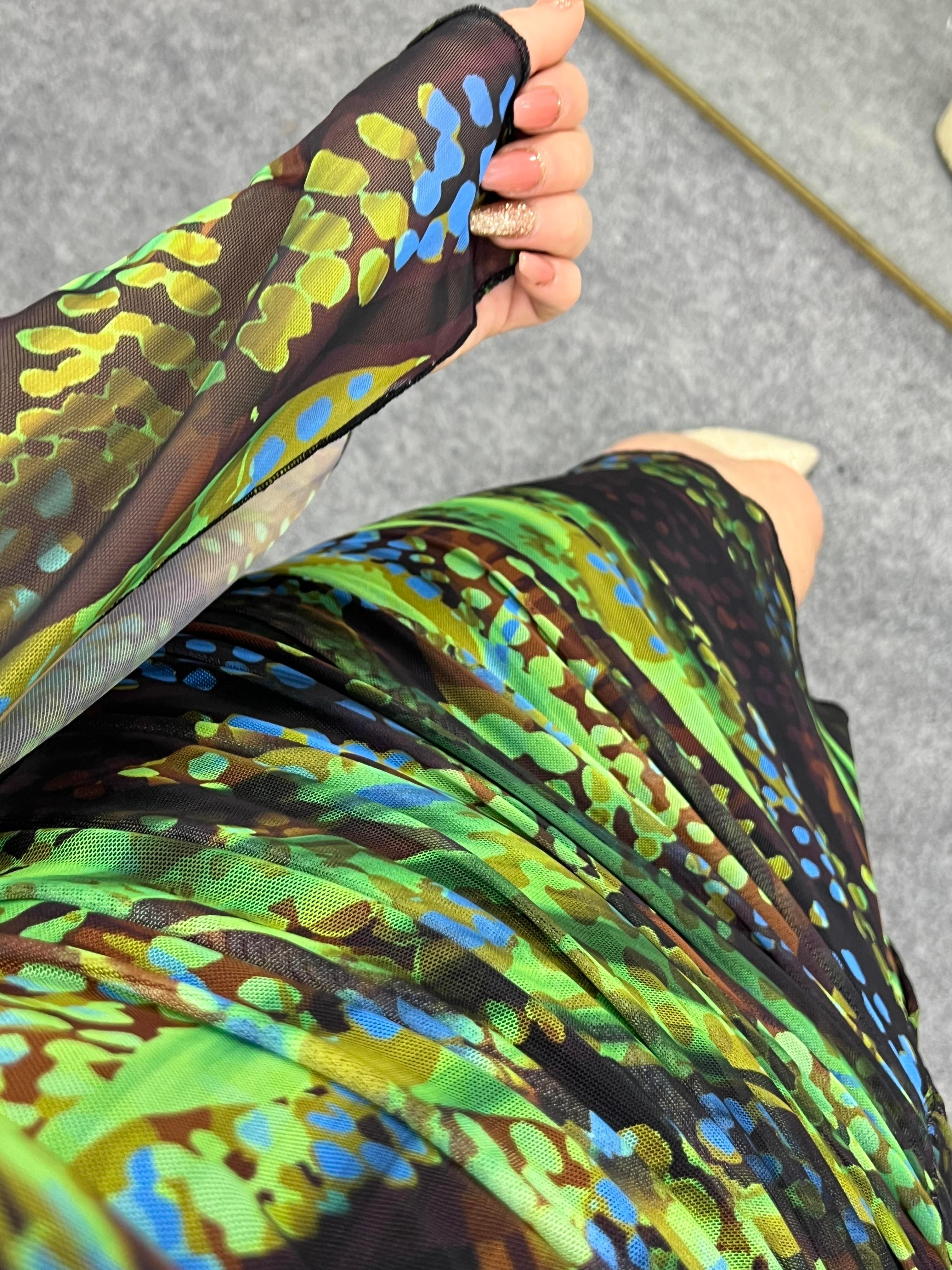 DRAPELİ YEŞİL MİNİ ELBİSE