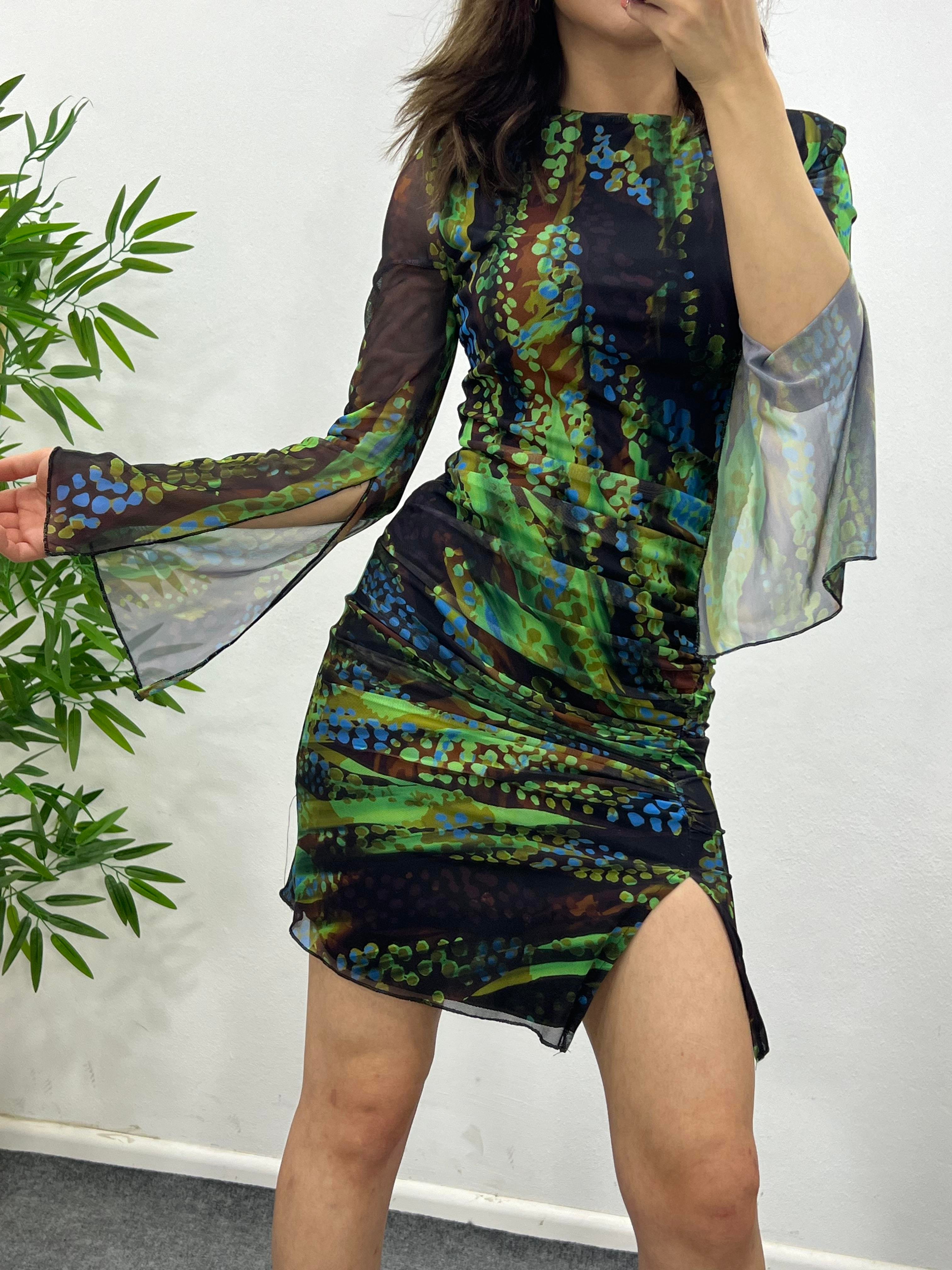 DRAPELİ YEŞİL MİNİ ELBİSE