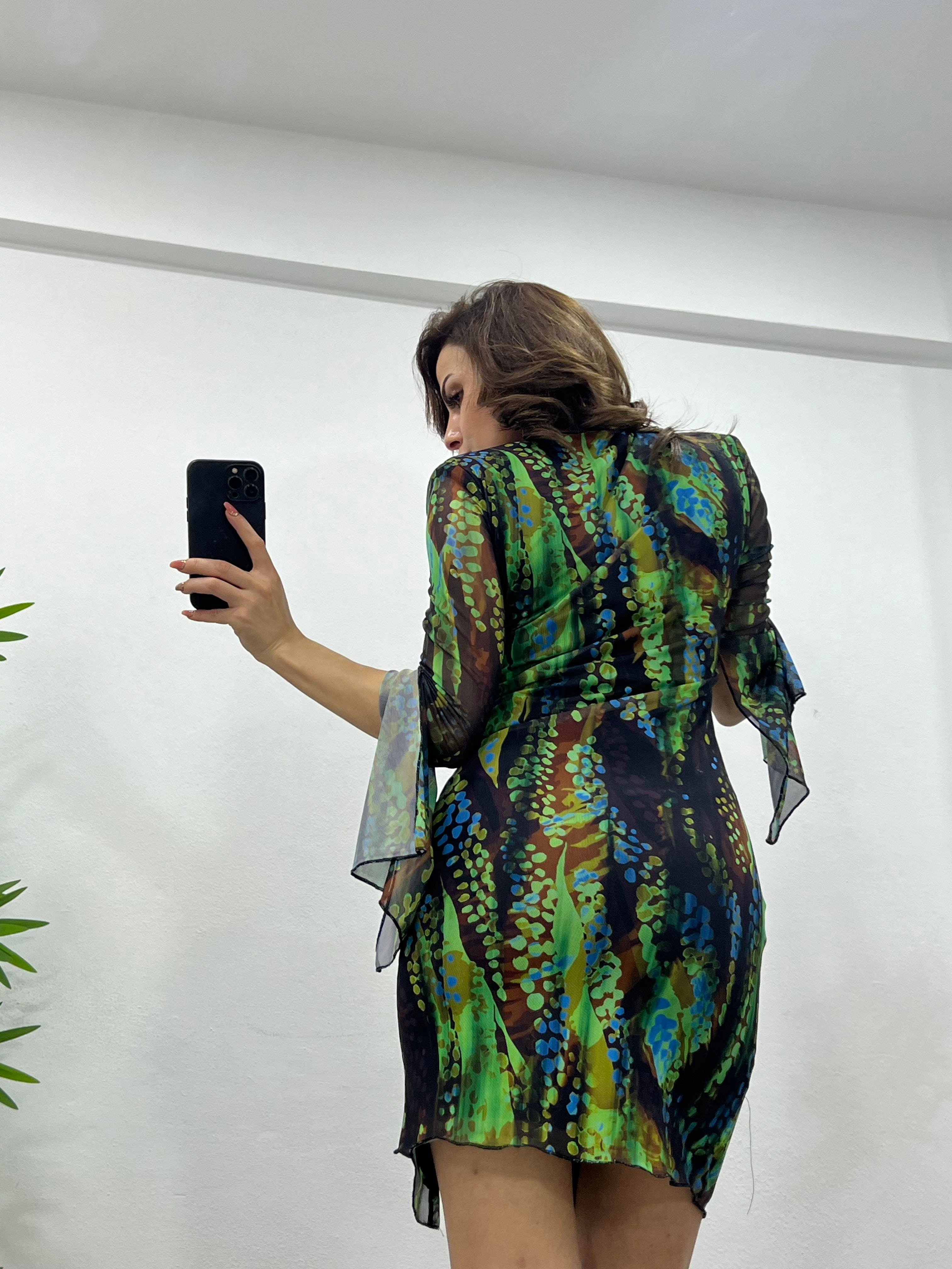 DRAPELİ YEŞİL MİNİ ELBİSE