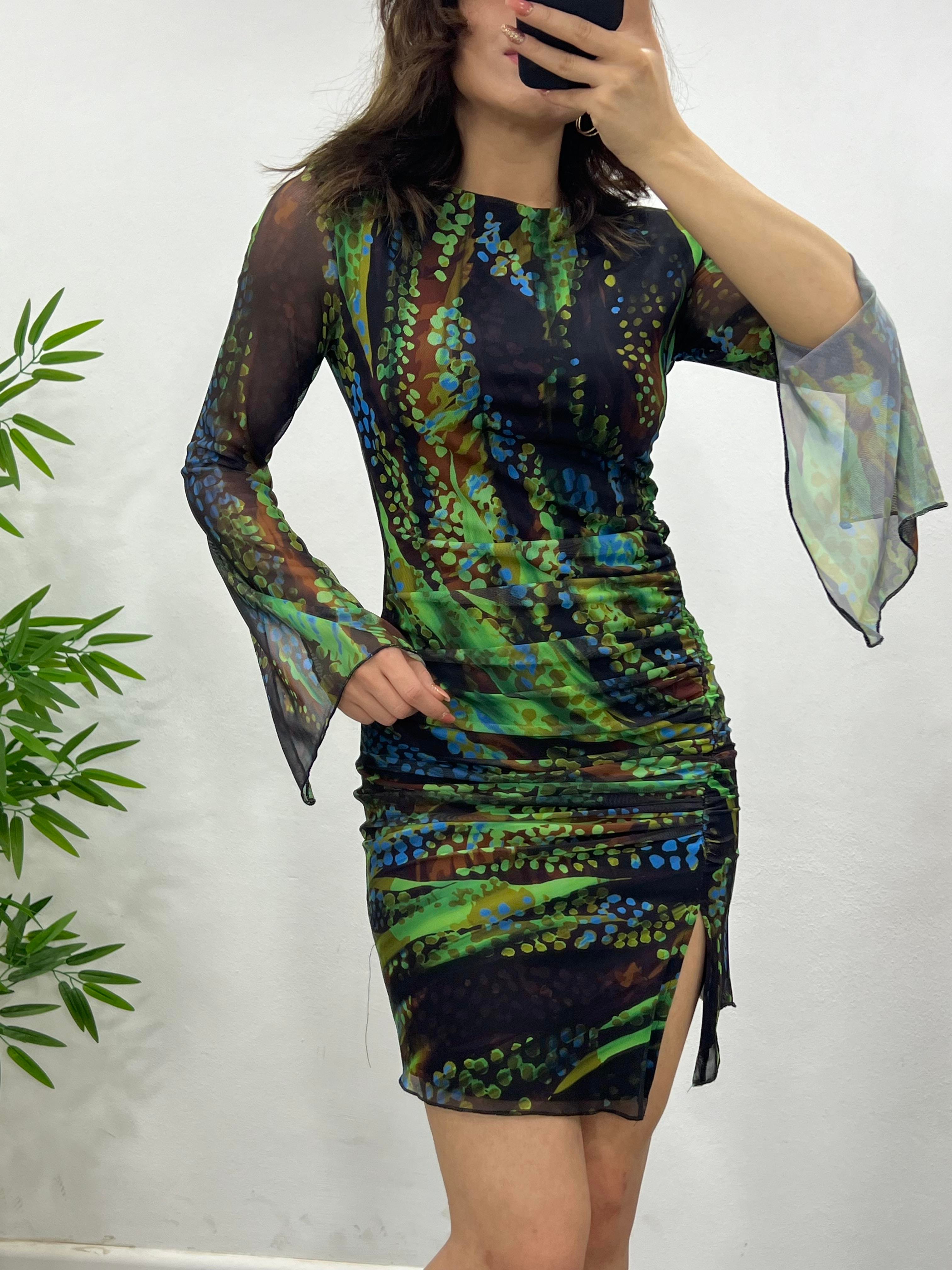 DRAPELİ YEŞİL MİNİ ELBİSE