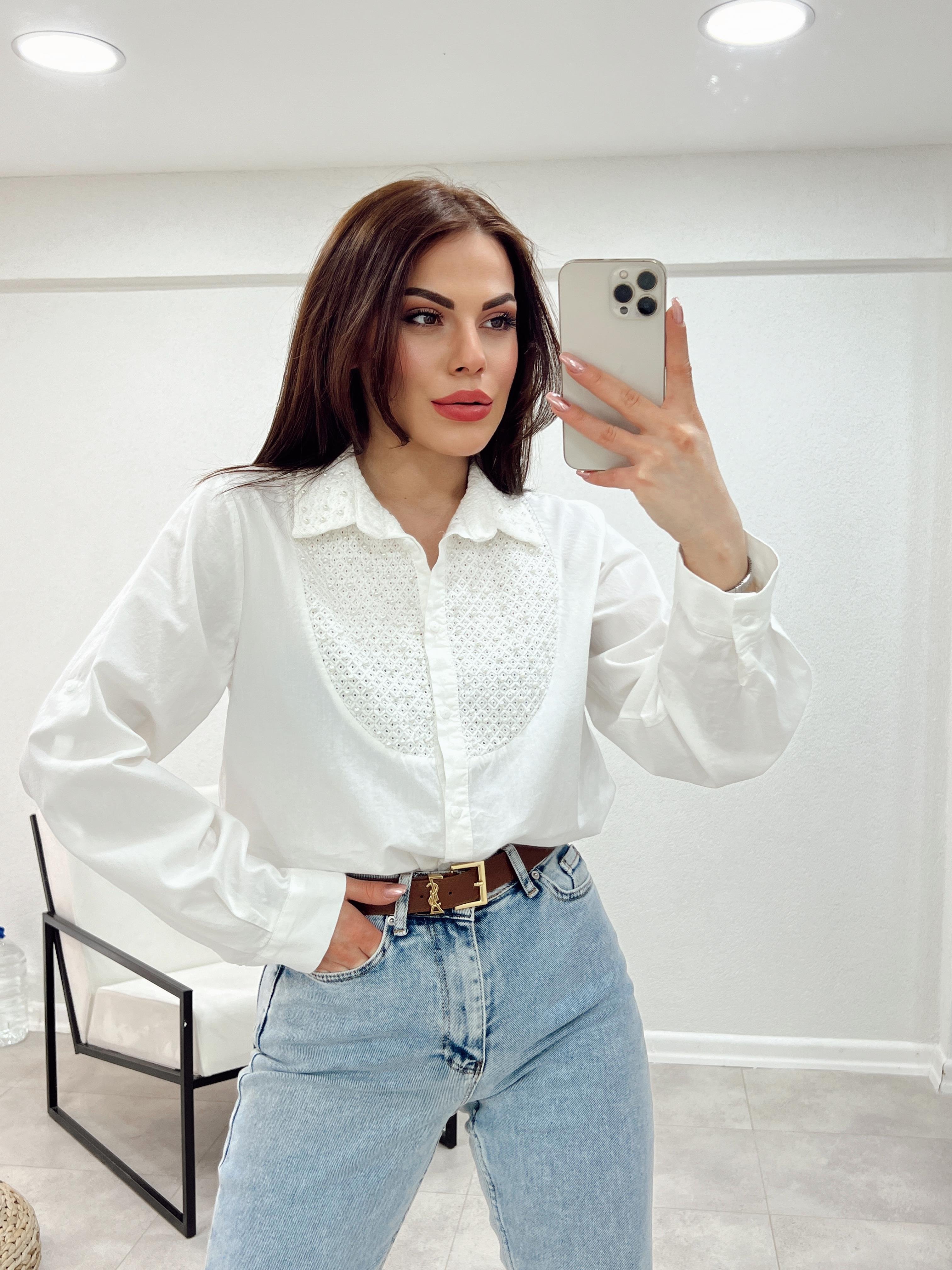 EKRU İNCİLİ GÖMLEK