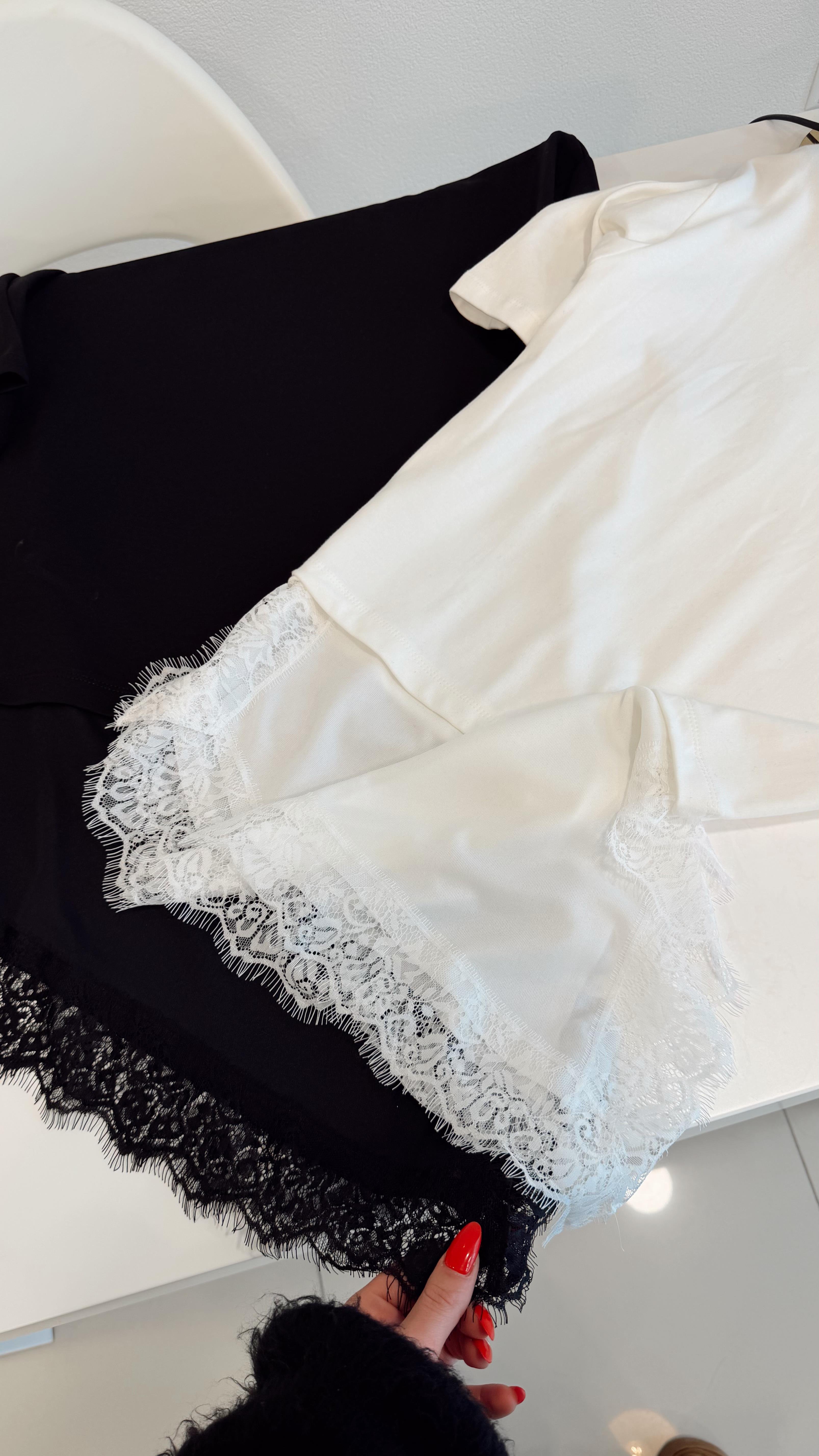 ETEK UCU DANTELLİ ASİMETRİK TSHIRT BEYAZ
