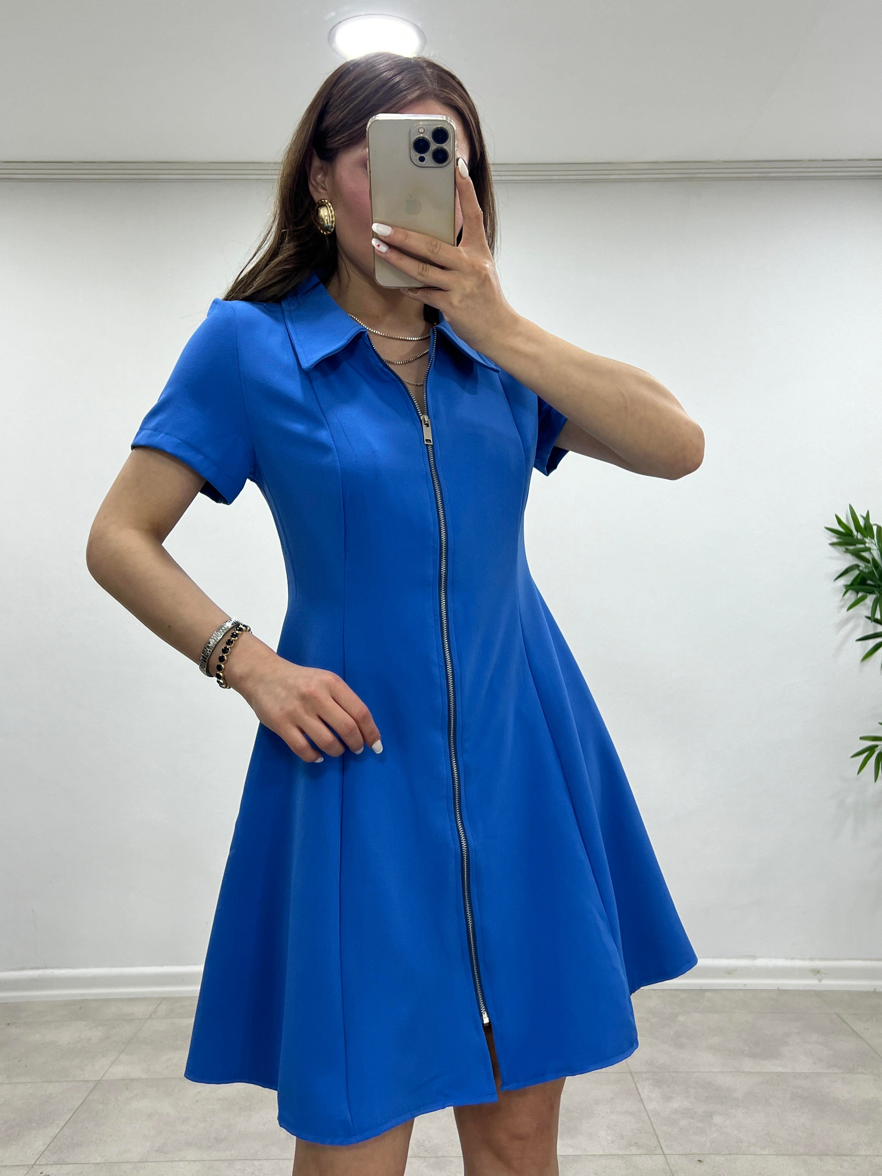 FERMUARLI MAVİ ELBİSE