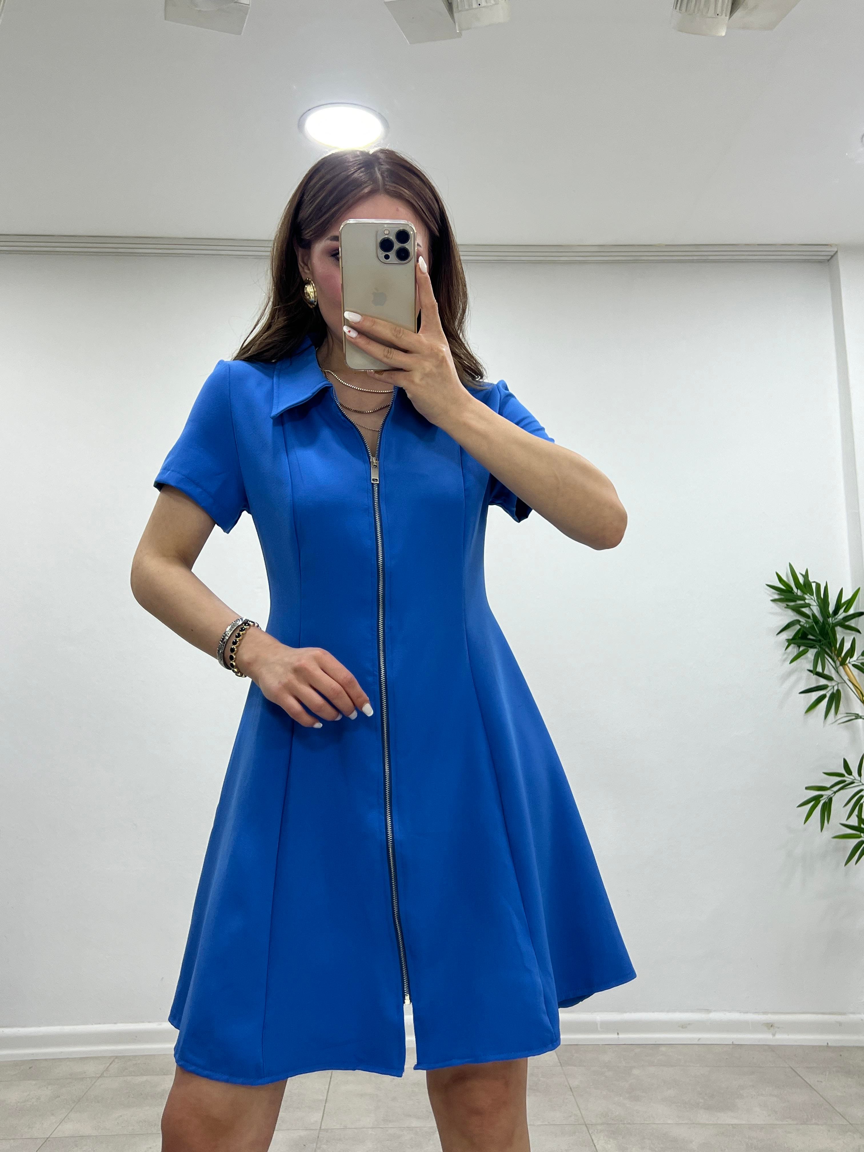 FERMUARLI MAVİ ELBİSE