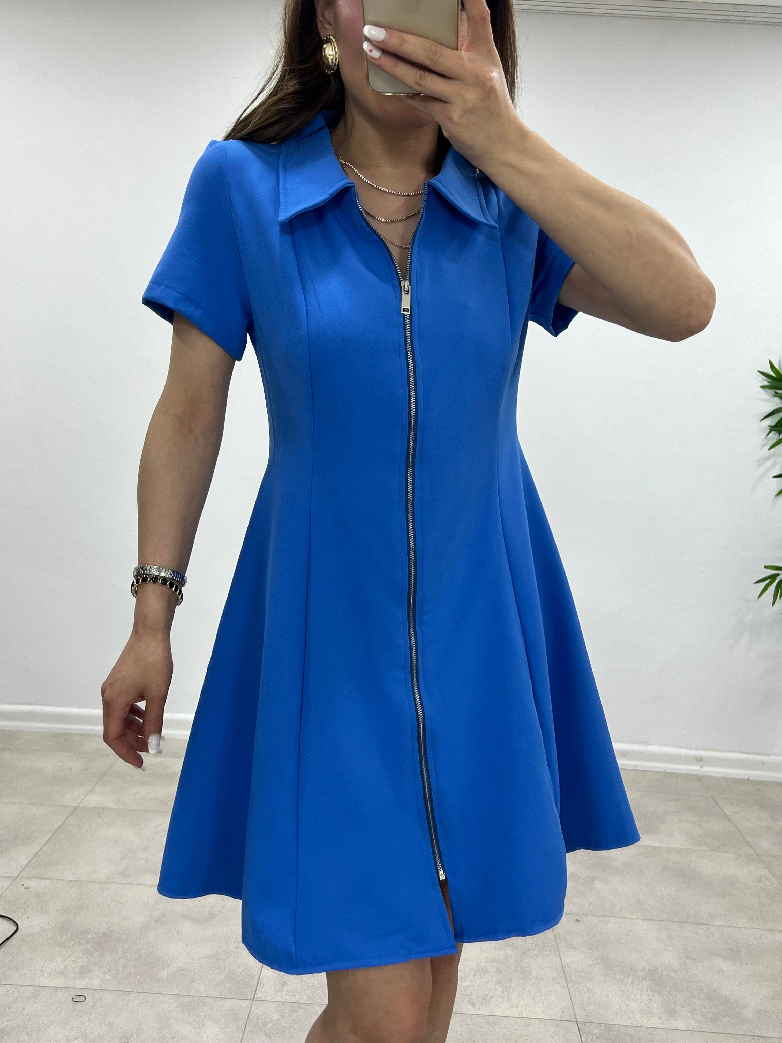 FERMUARLI MAVİ ELBİSE