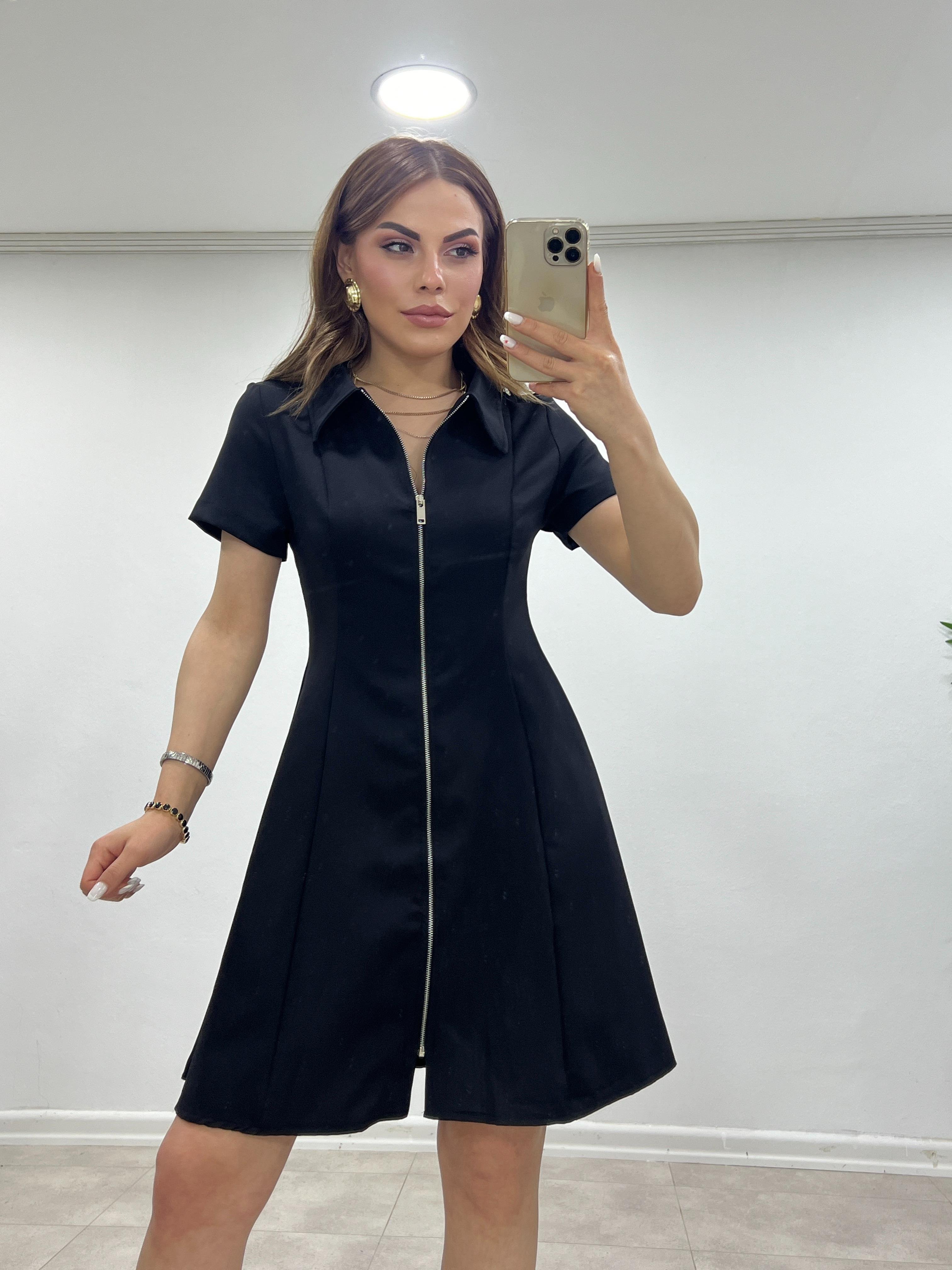 FERMUARLI SİYAH ELBİSE