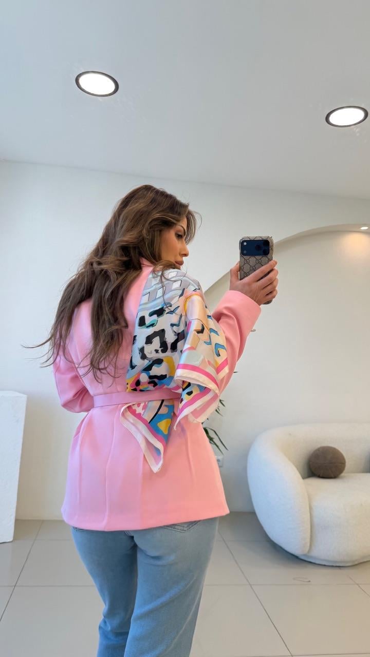 FULARLI BEL OTURTMALI BLAZER CEKET PEMBE