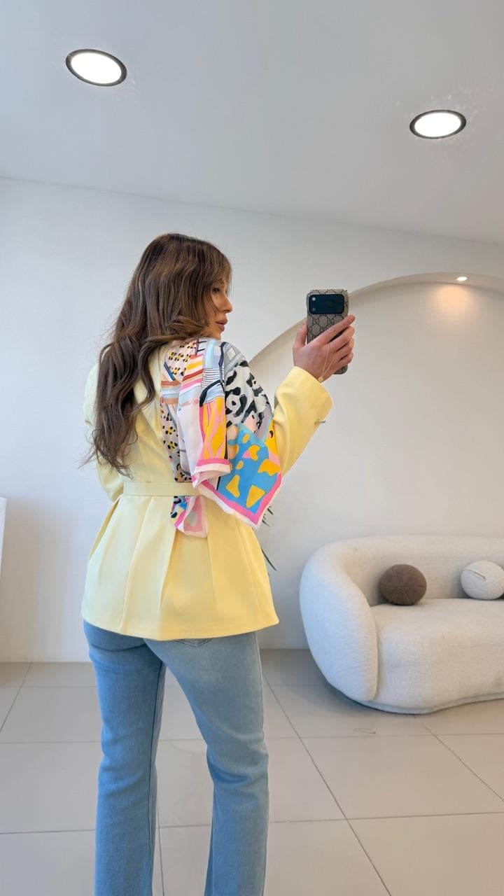 FULARLI BEL OTURTMALI BLAZER CEKET SARI