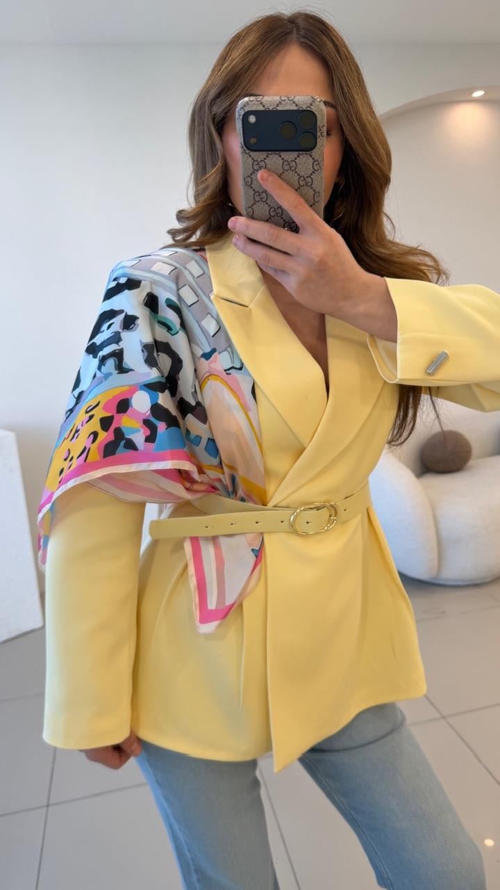 FULARLI BEL OTURTMALI BLAZER CEKET SARI
