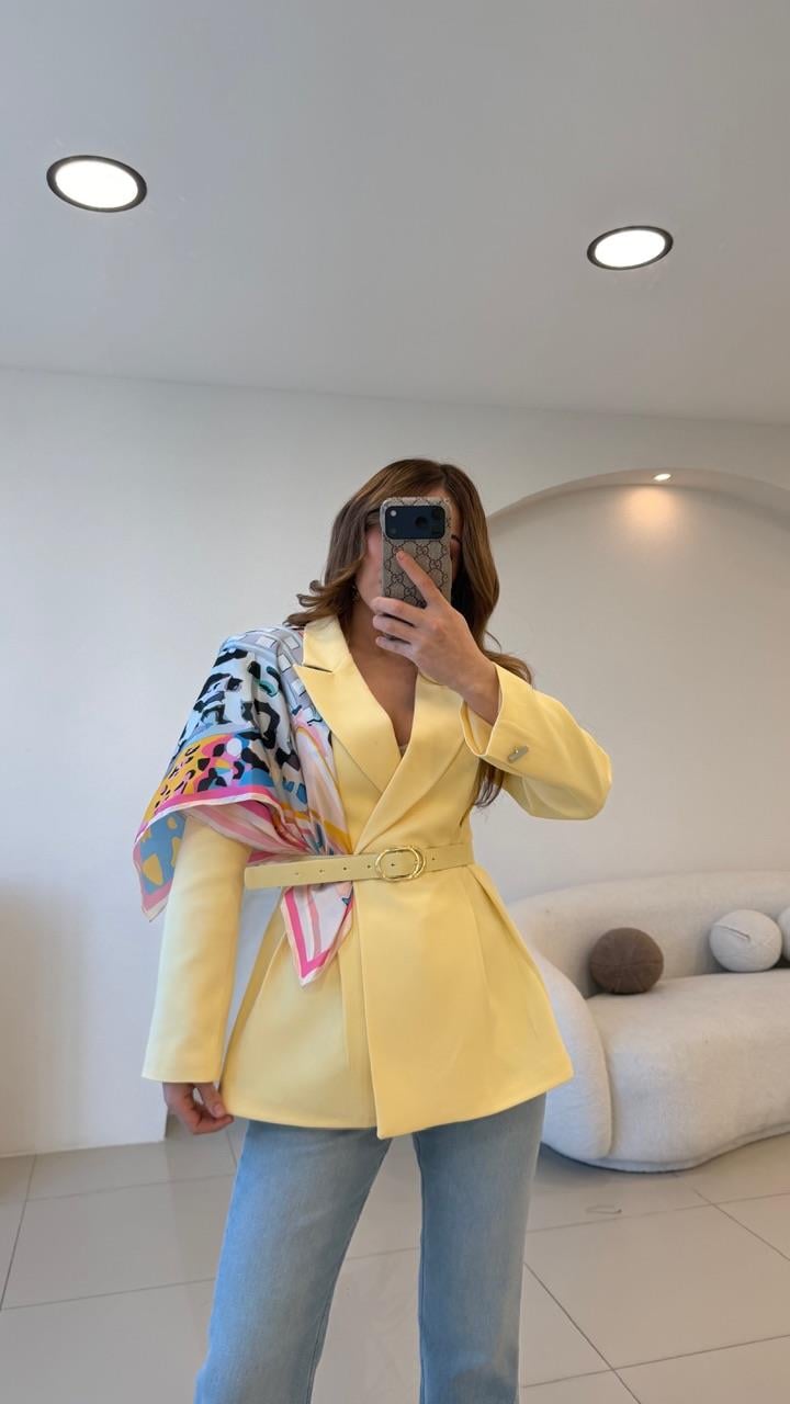 FULARLI BEL OTURTMALI BLAZER CEKET SARI