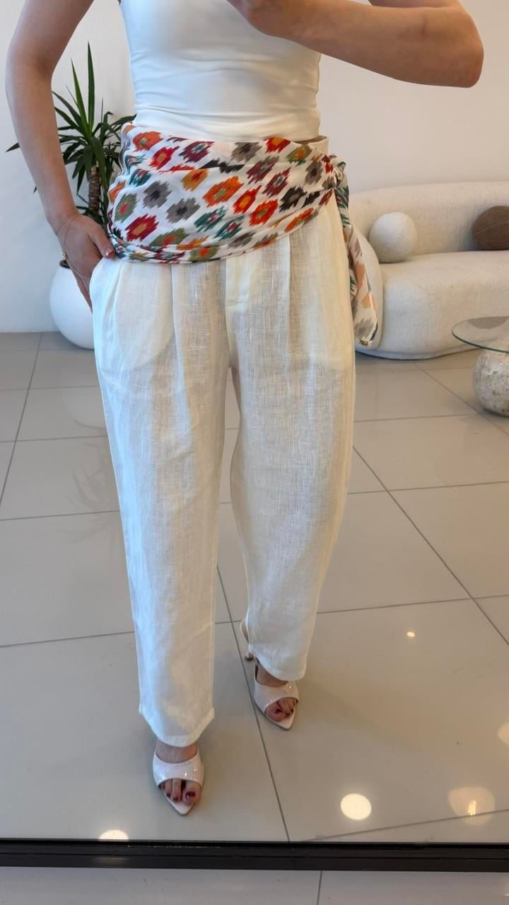 FULARLI KETEN PANTOLON