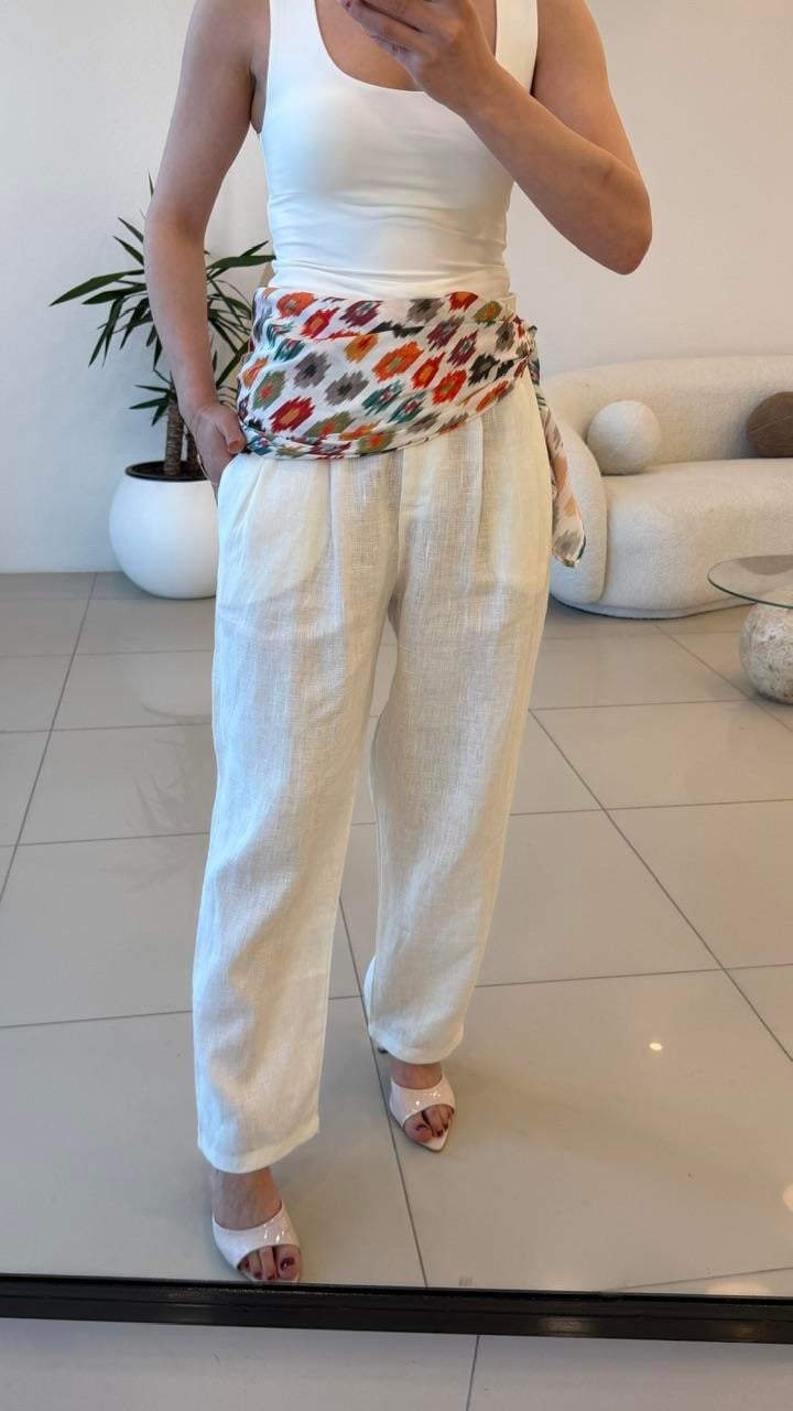 FULARLI KETEN PANTOLON