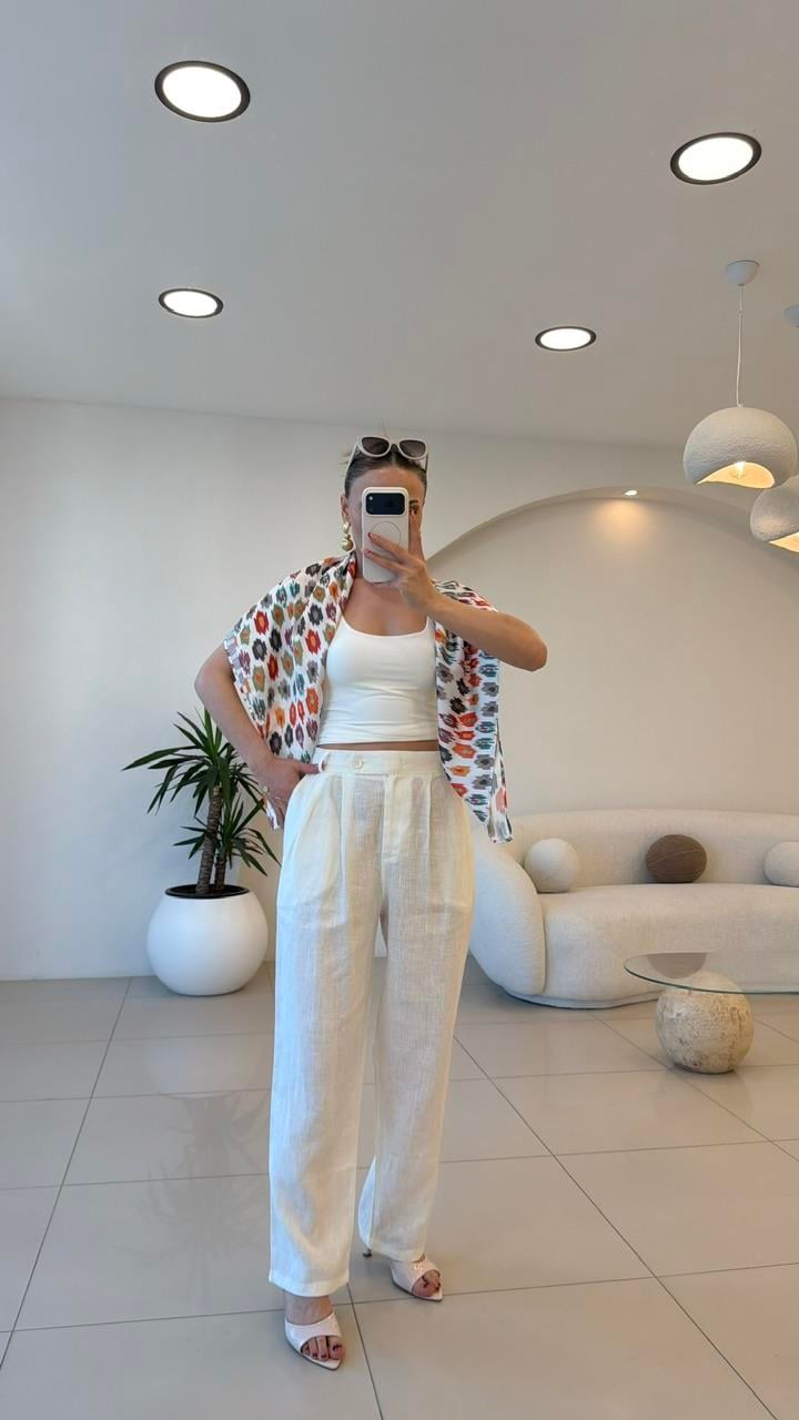 FULARLI KETEN PANTOLON