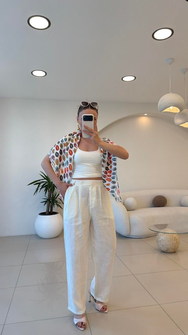 FULARLI KETEN PANTOLON