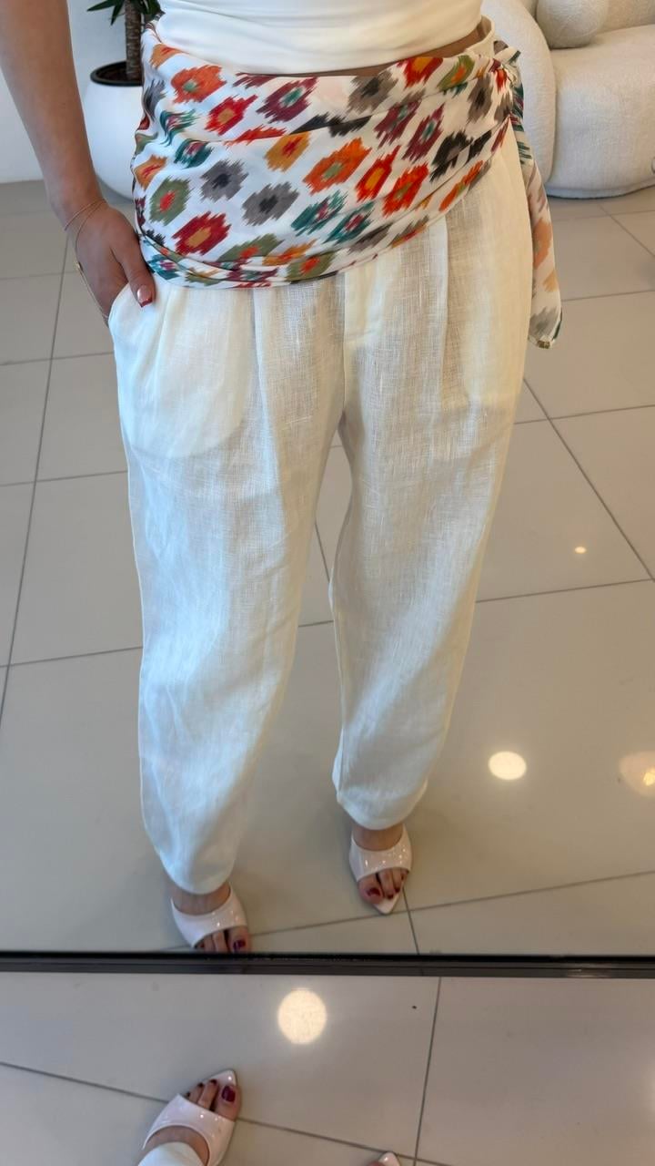 FULARLI KETEN PANTOLON