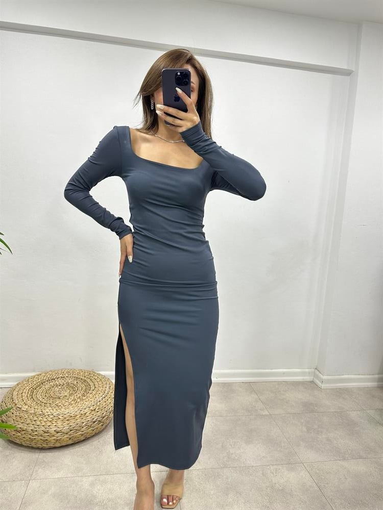 FÜME KARE YAKA ORJİNAL MARKA ELBİSE