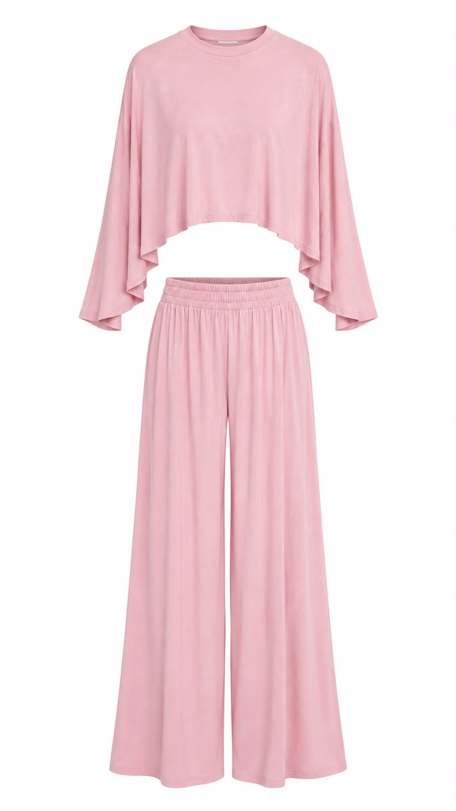 Geniş Kol Crop Palazzo Takım Pembe