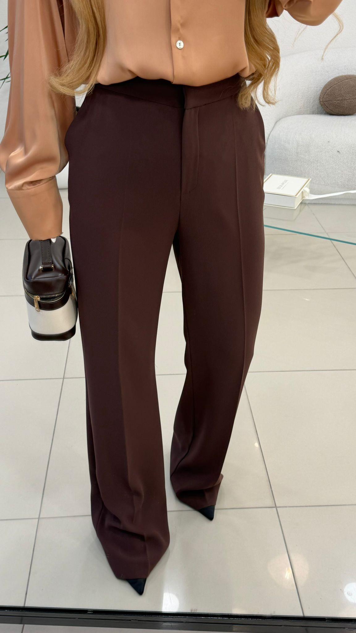 GİZLİ DÜĞME BOL PAÇA RELAKS PANTOLON KAHVE