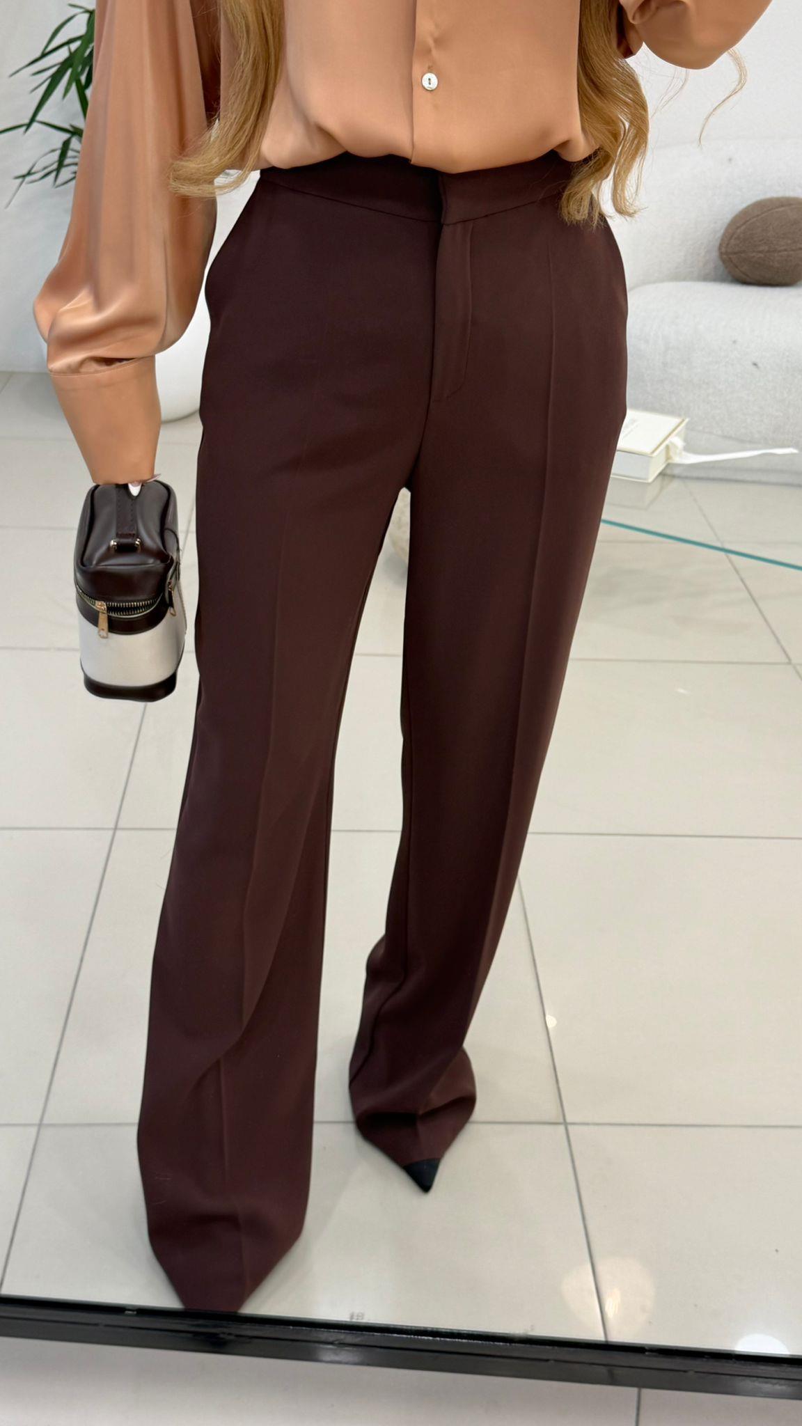 GİZLİ DÜĞME BOL PAÇA RELAKS PANTOLON KAHVE