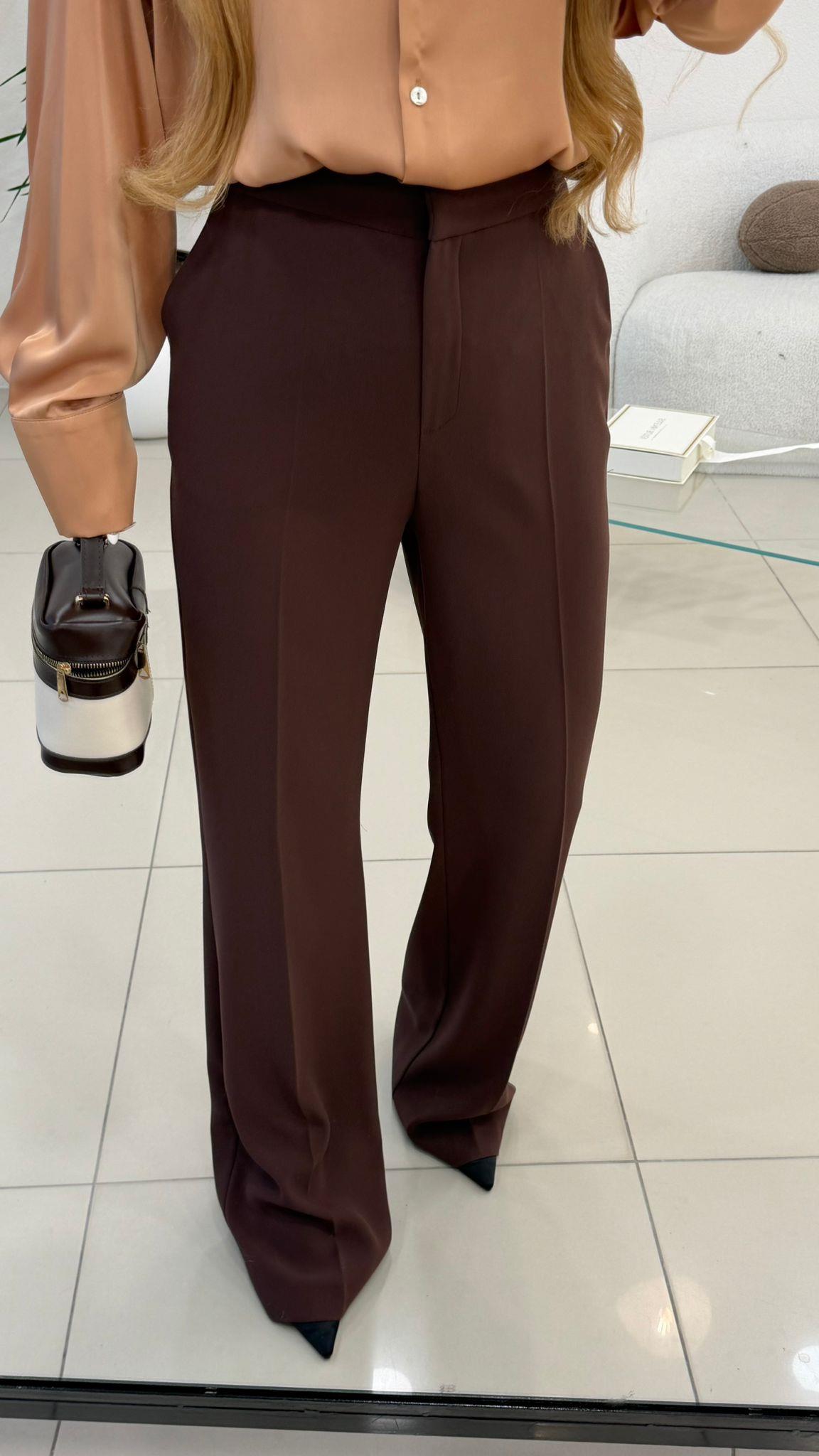 GİZLİ DÜĞME BOL PAÇA RELAKS PANTOLON KAHVE