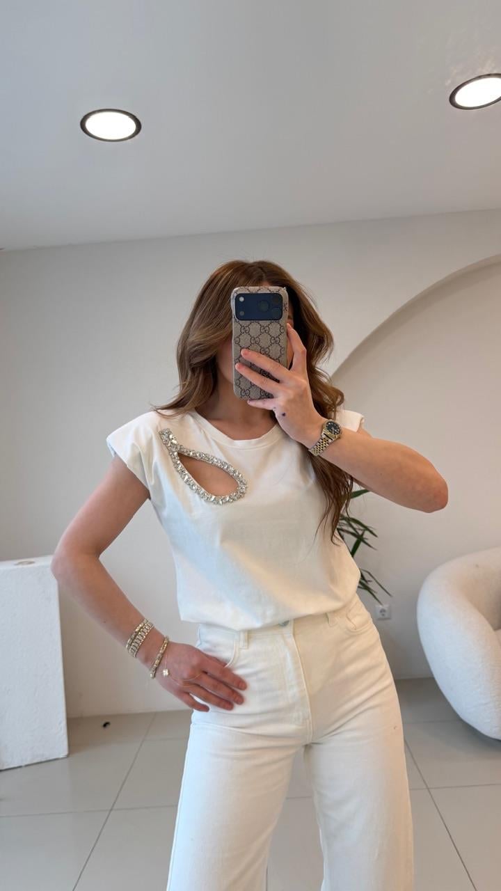 GÖĞÜS DEKOLTELİ TSHİRT BEYAZ