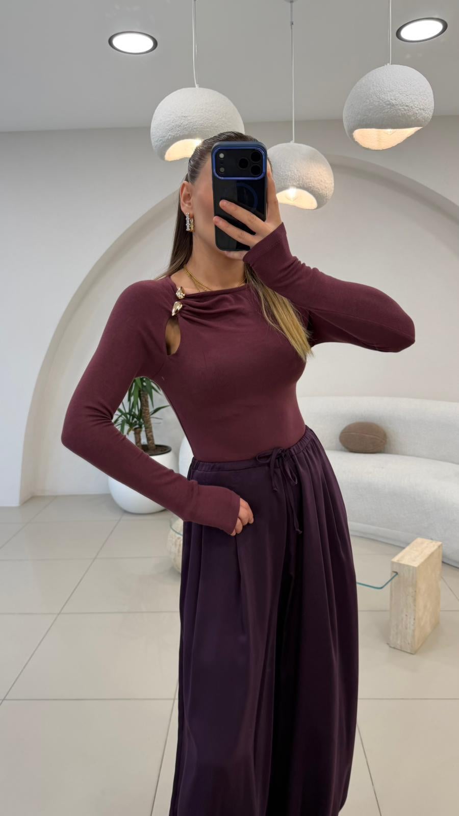 GOLD AKSESUARLI BLUZ BORDO