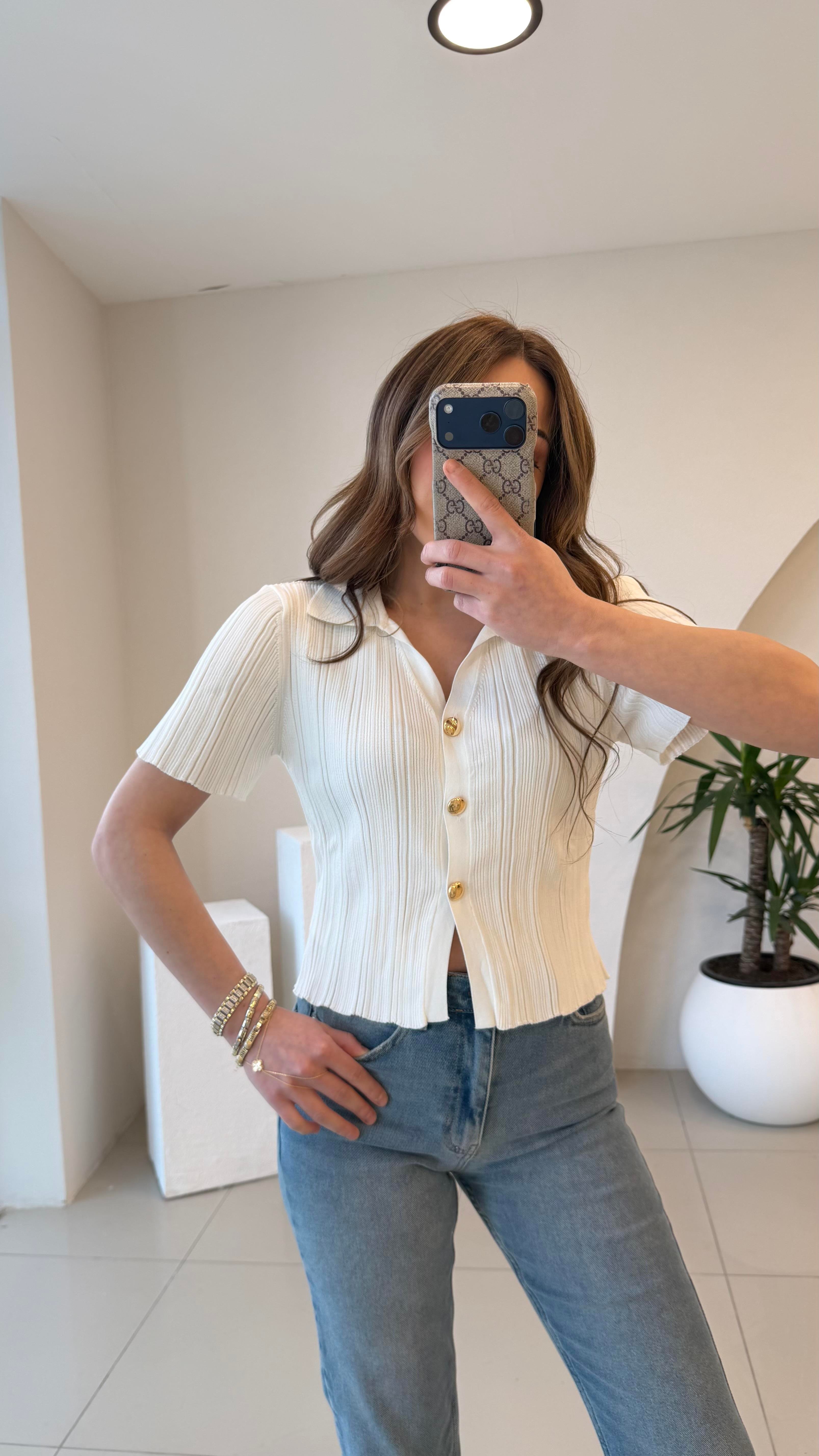 GOLD DÜĞMELİ BLUZ EKRU