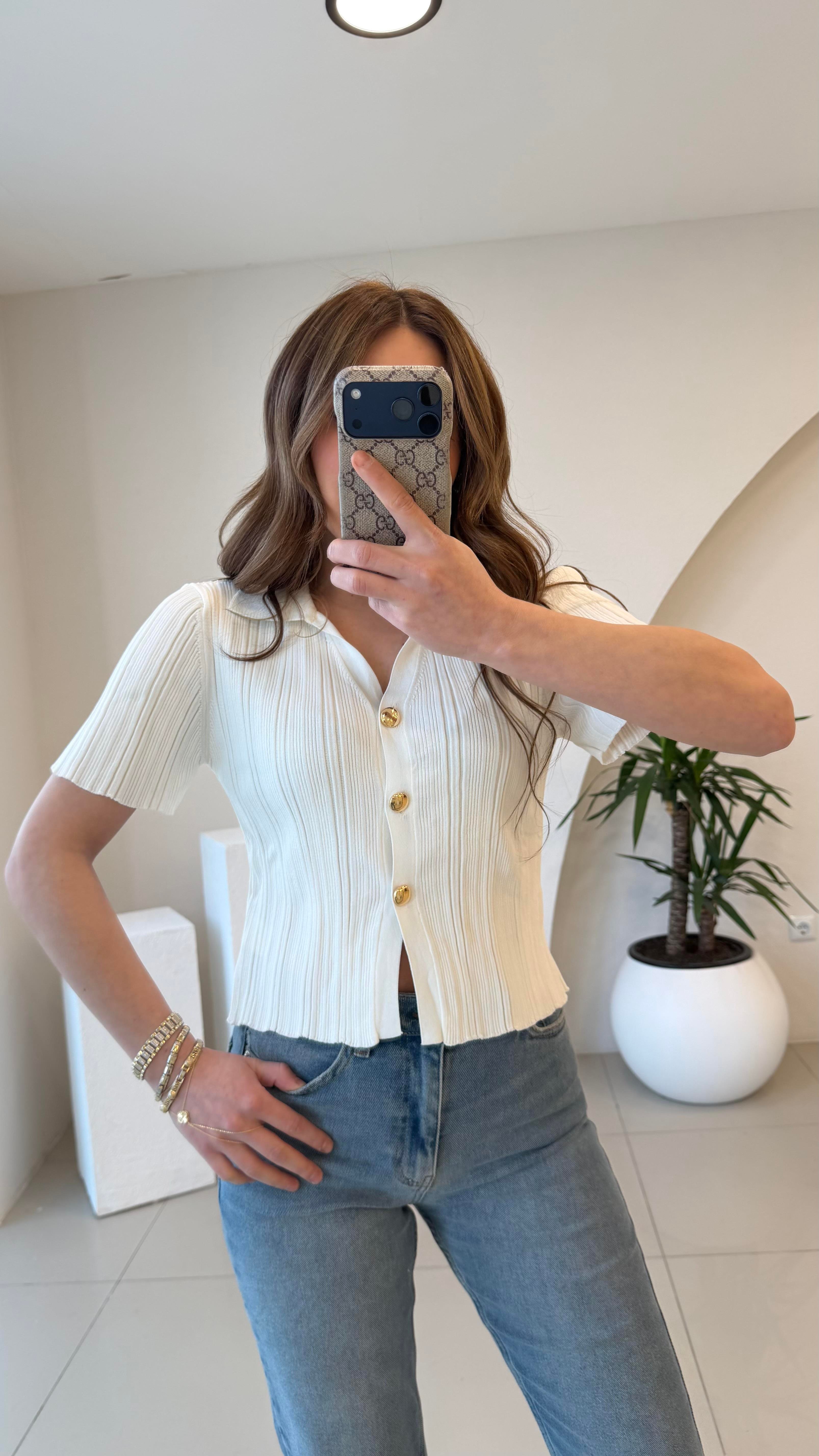 GOLD DÜĞMELİ BLUZ EKRU