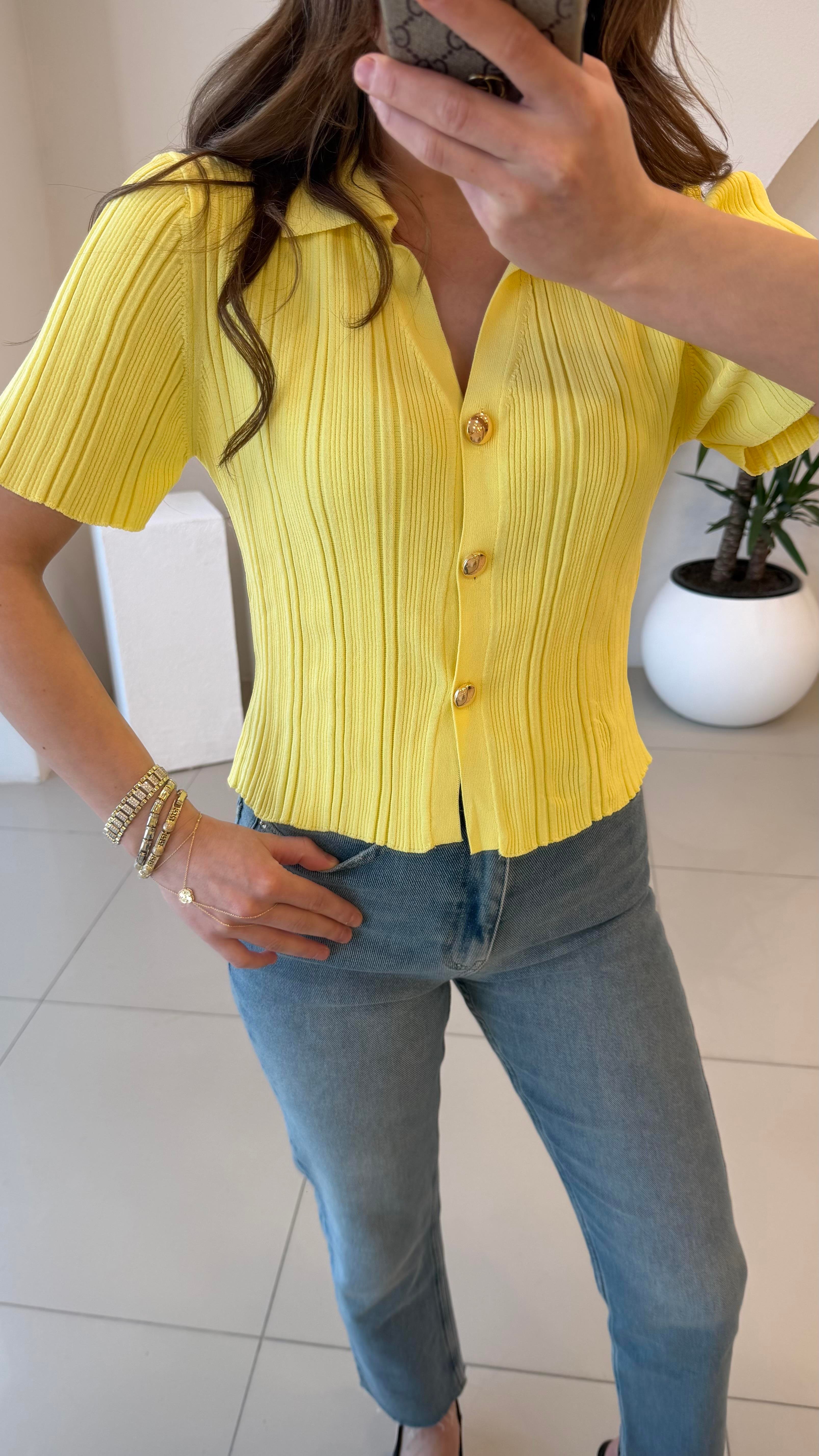 GOLD DÜĞMELİ BLUZ SARI